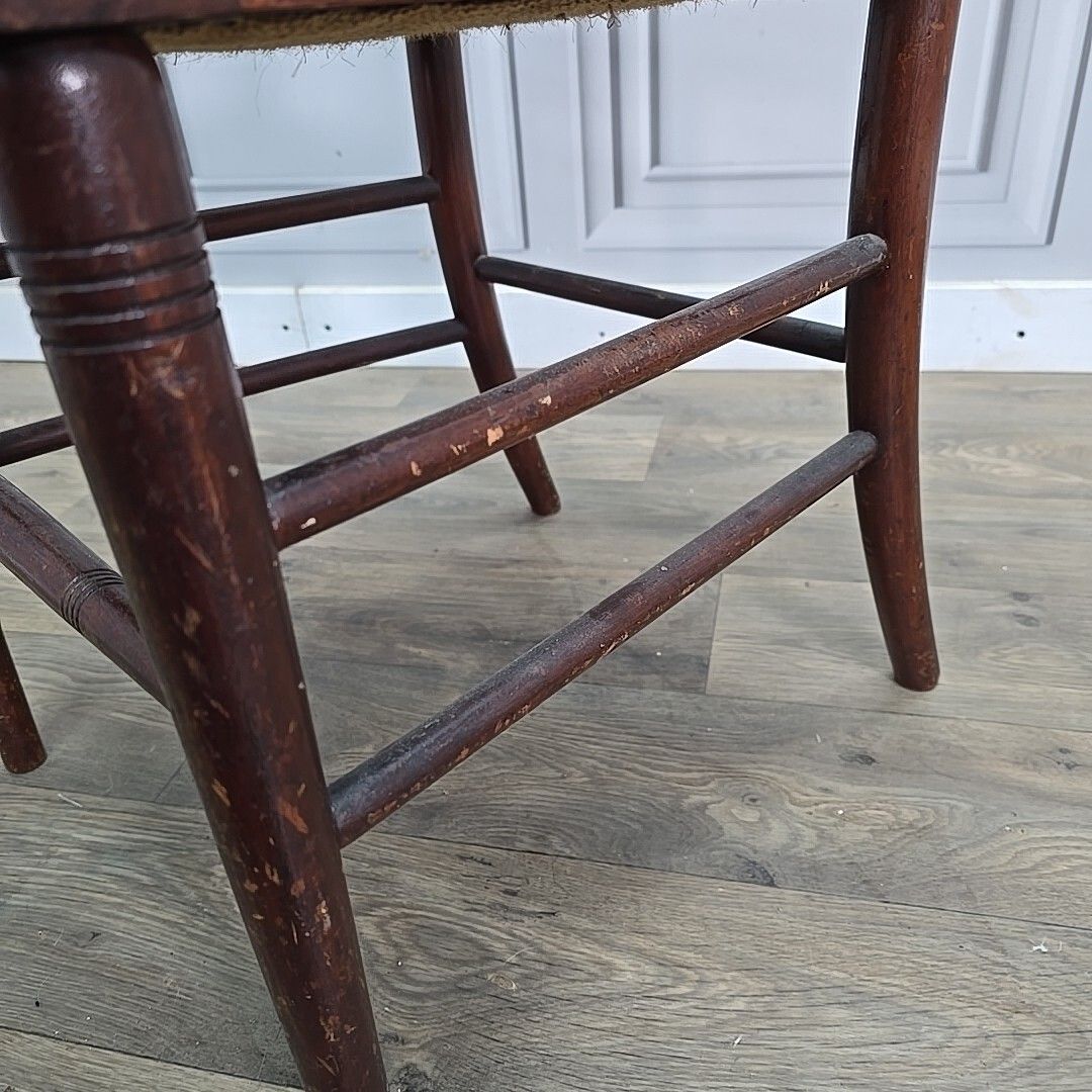 90.0 Antique Edwardian Chair Wooden Turned Back Upholstered Hall Lounge Bedroom Seat photo