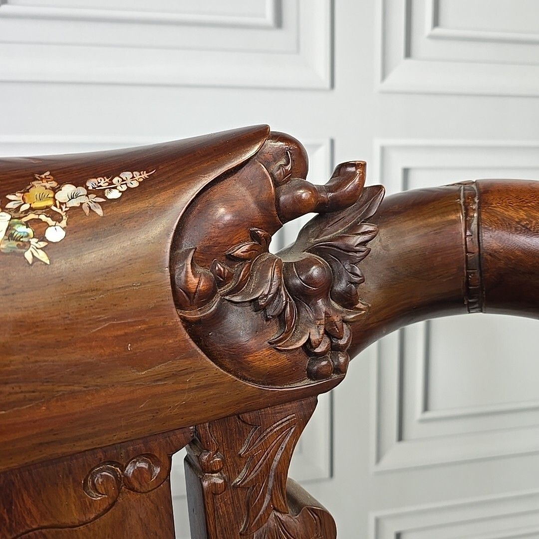 Antique Chinese Arm Chair Oriental Carved Heavy Rosewood Throne Mother Of Pearl photo buy