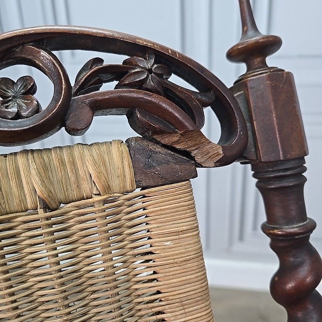photo furniture Antique Vintage Folding Chair Officers Campaign "Safari" Wooden Woven Seat