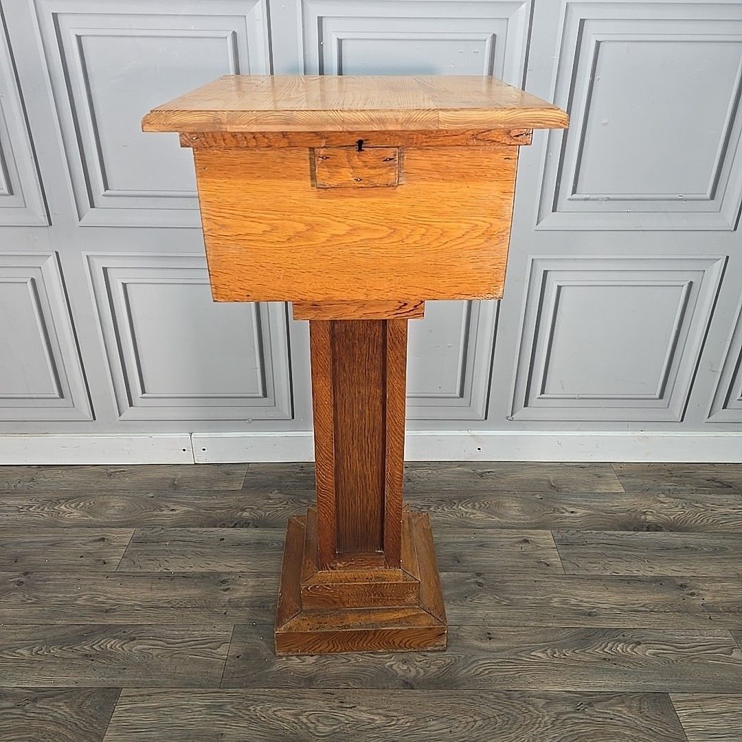 Antique Oak Church Font Offertory Box Lead Lined Planter Bust Flower Stand Table photo vintage