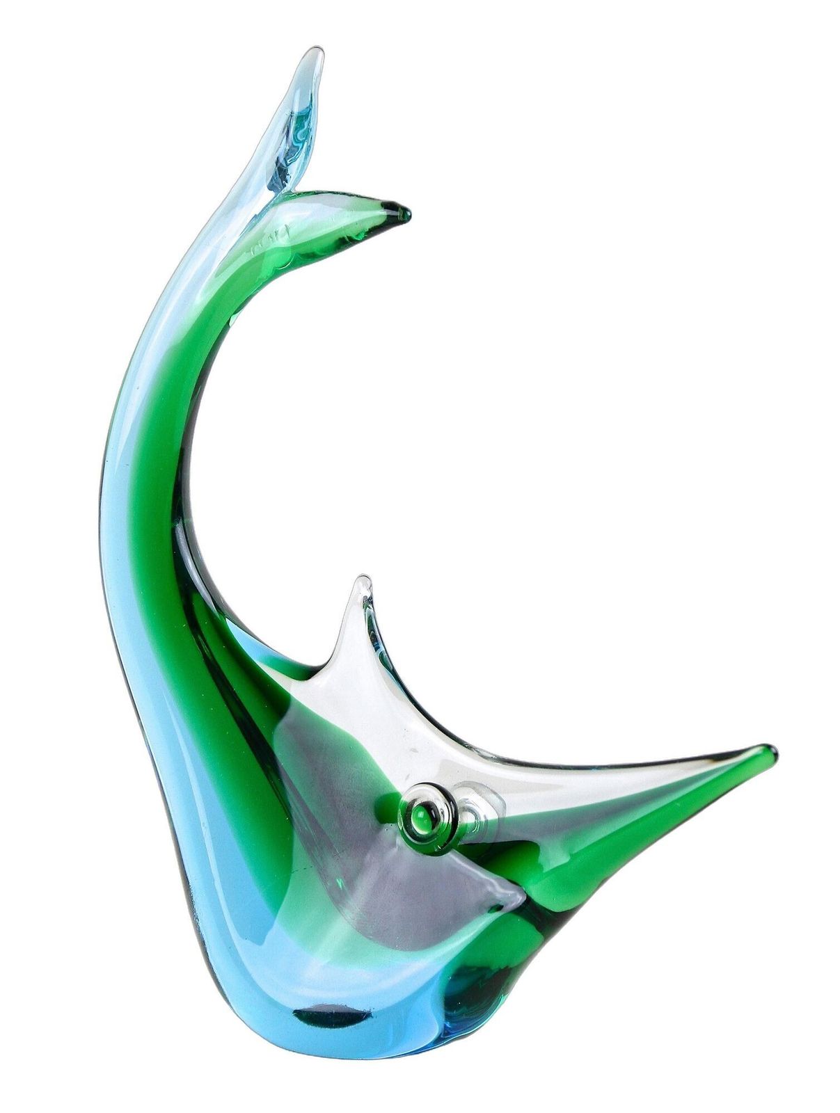 Murano Glass Fish Sculpture, Blue/ Green Tones , Mid Century   Italy Ca. 1970