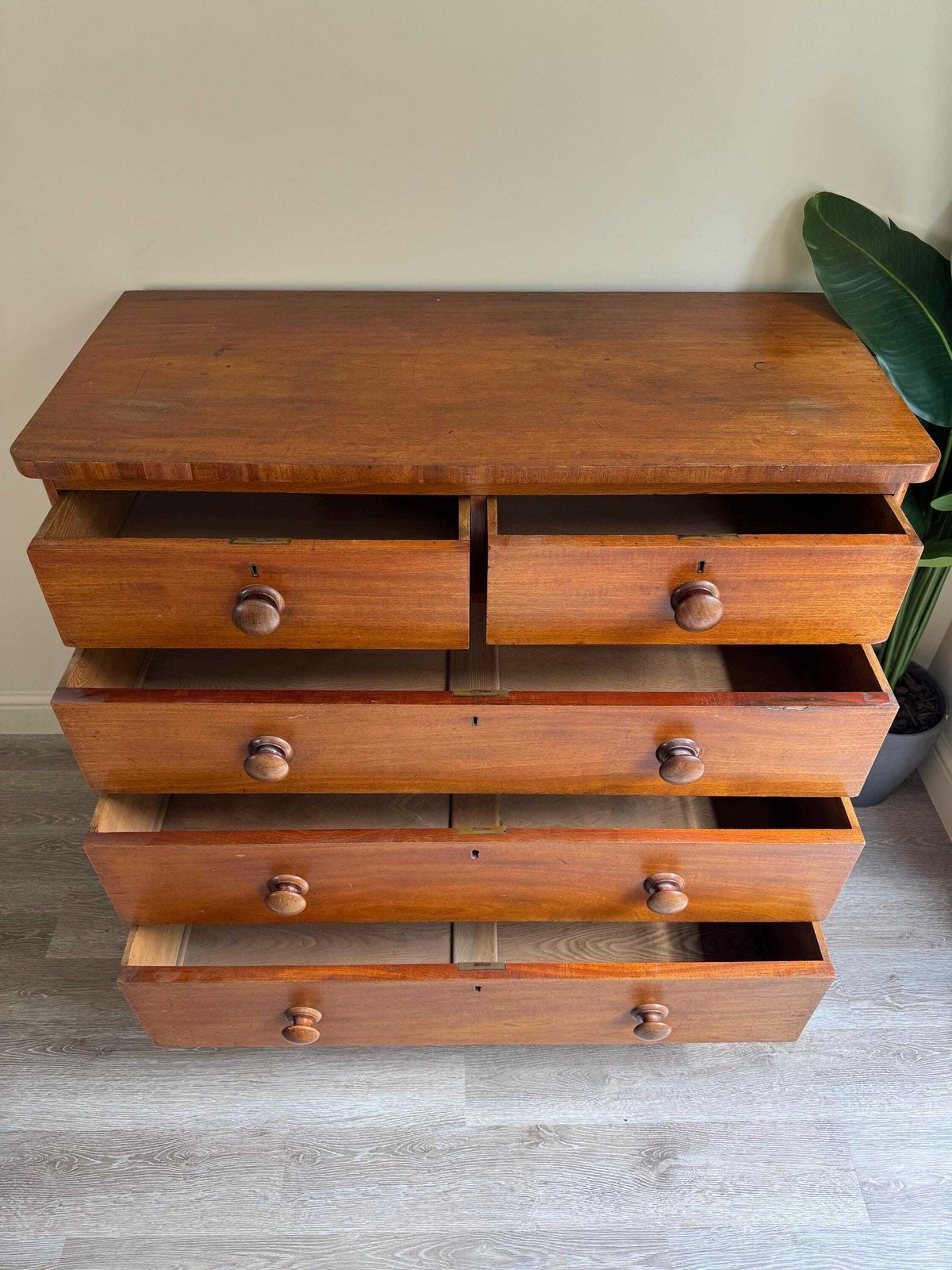 Antique Large Chest Of Drawers 2 Over 3 Upon Bun Feet Original Handles photo 850.0