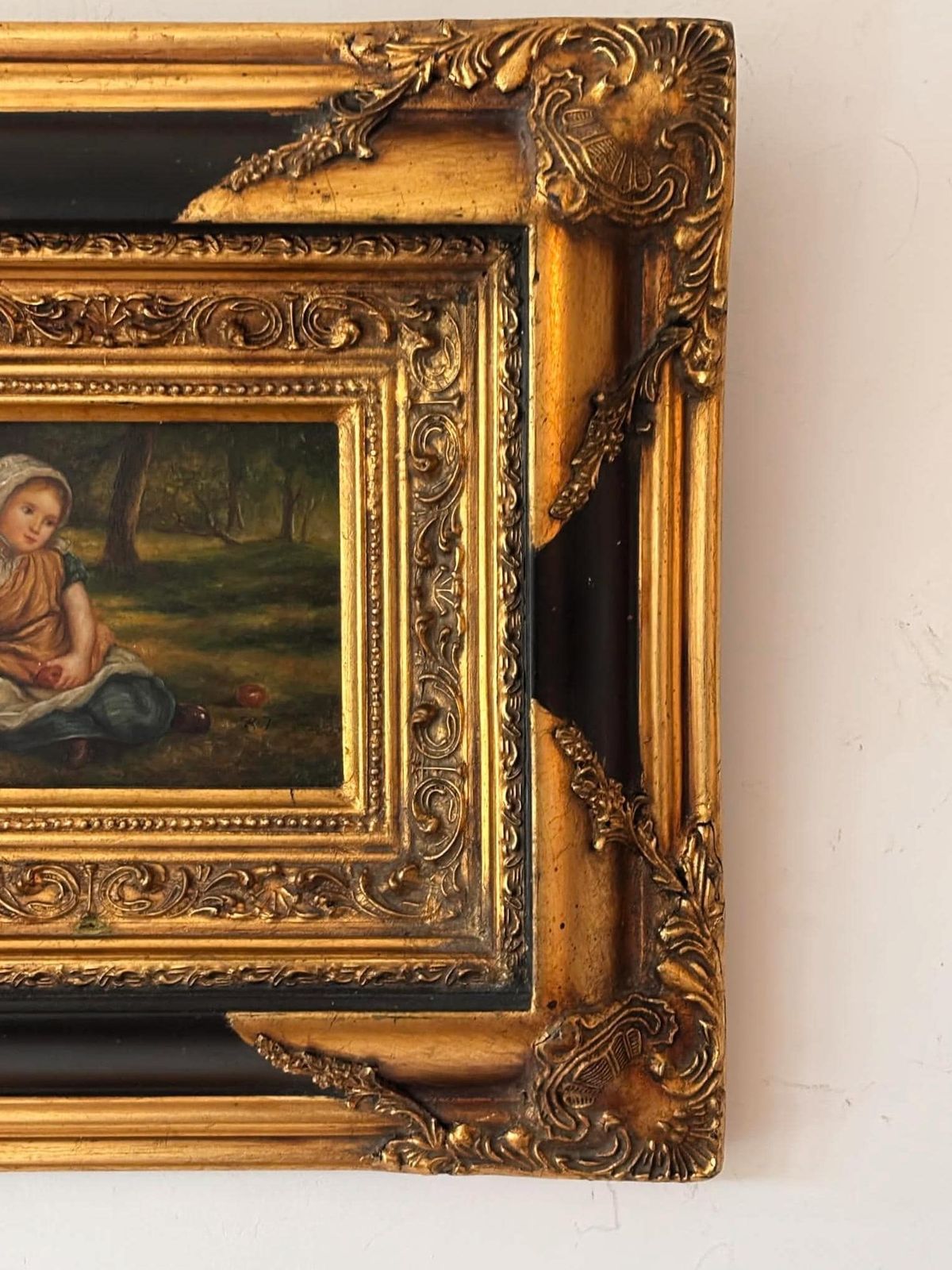 Vintage Framed Oil Painting Of A Girl – Signed Rt – Biggs & Sons Frame photo for sale