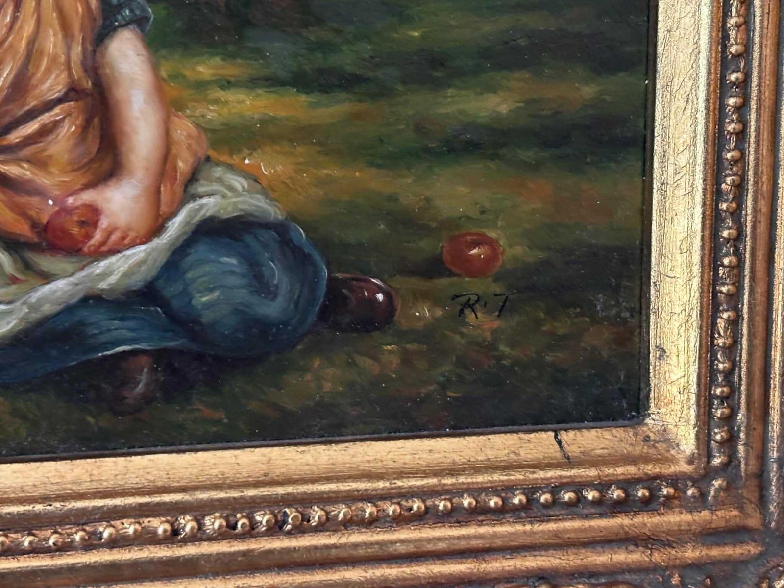 Vintage Framed Oil Painting Of A Girl – Signed Rt – Biggs & Sons Frame photo Art
