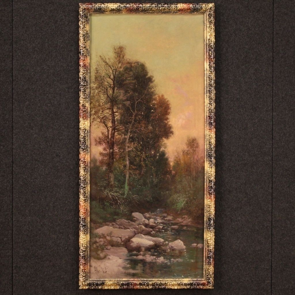 Tableau signé, paysage, huile sur toile, XIXe siècle