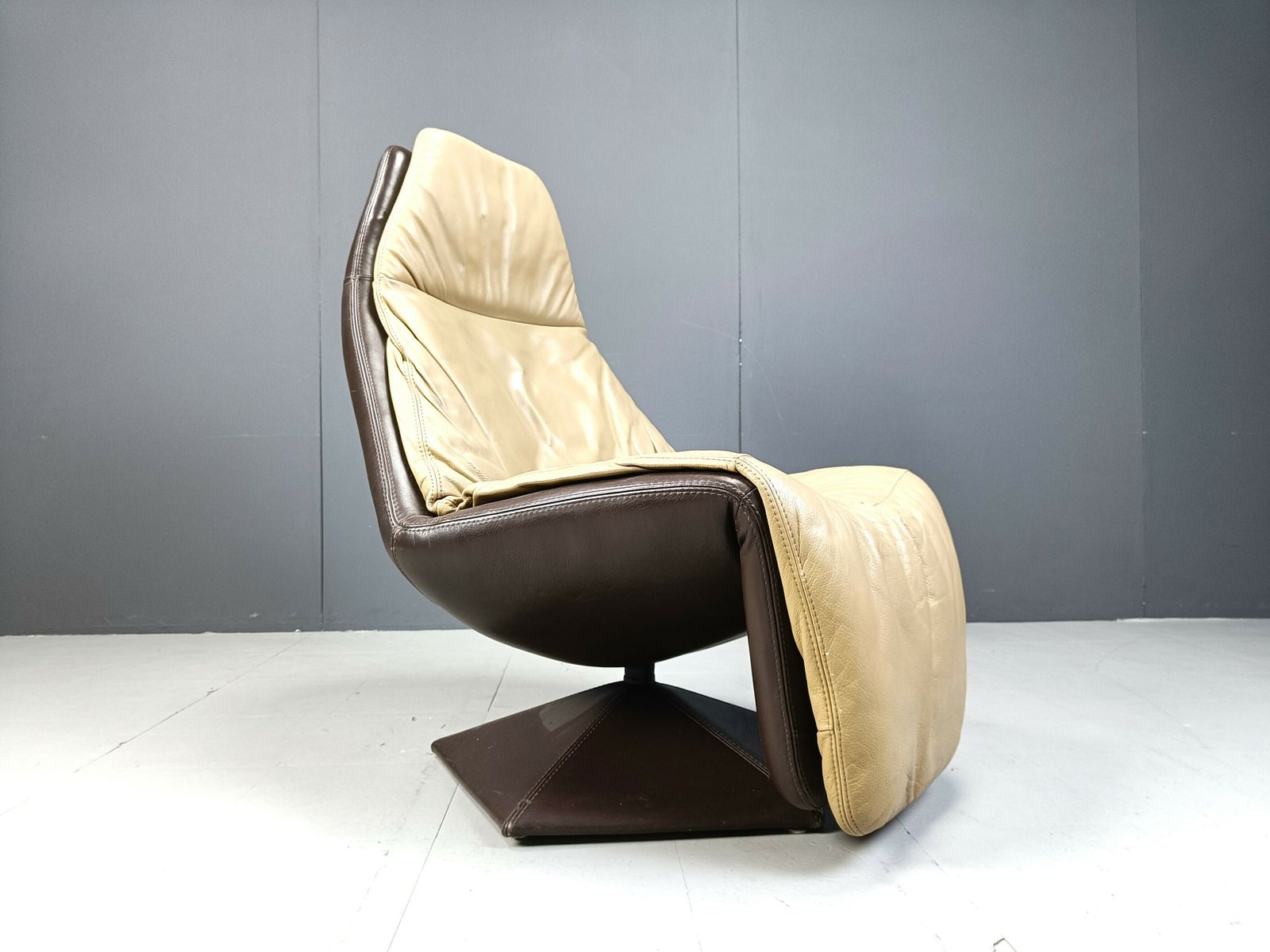 Vintage Leather Swivel Chair With Ottoman, 1970s photo buy