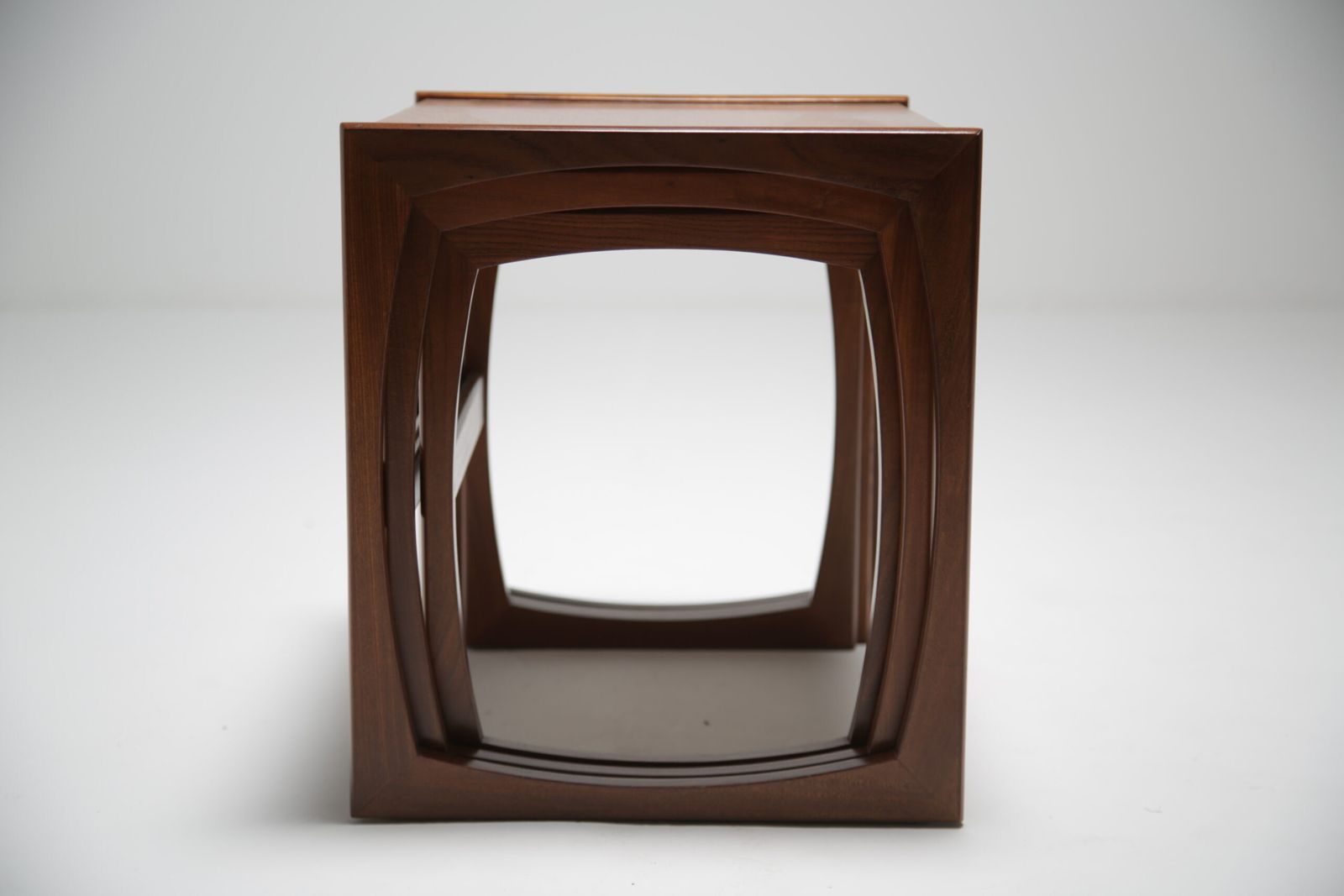 G Plan Quadrille Nest Of Tables: Iconic Teak & Afromosia ‘Sled Leg’ Trio By R. Bennett, Uk, 1960s photo vinterior