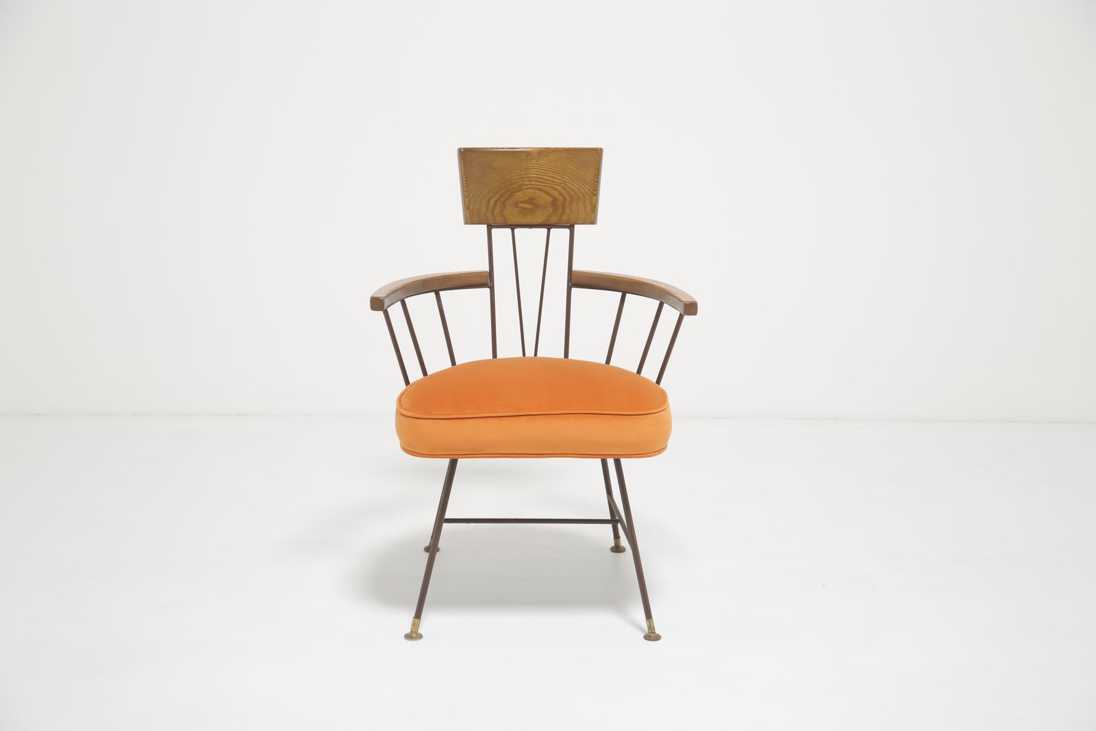 Richard Mccarthy “Iron Age” Armchair: Ash & Wrought Iron In Orange Velvet For Selrite, 1950s. photo buy