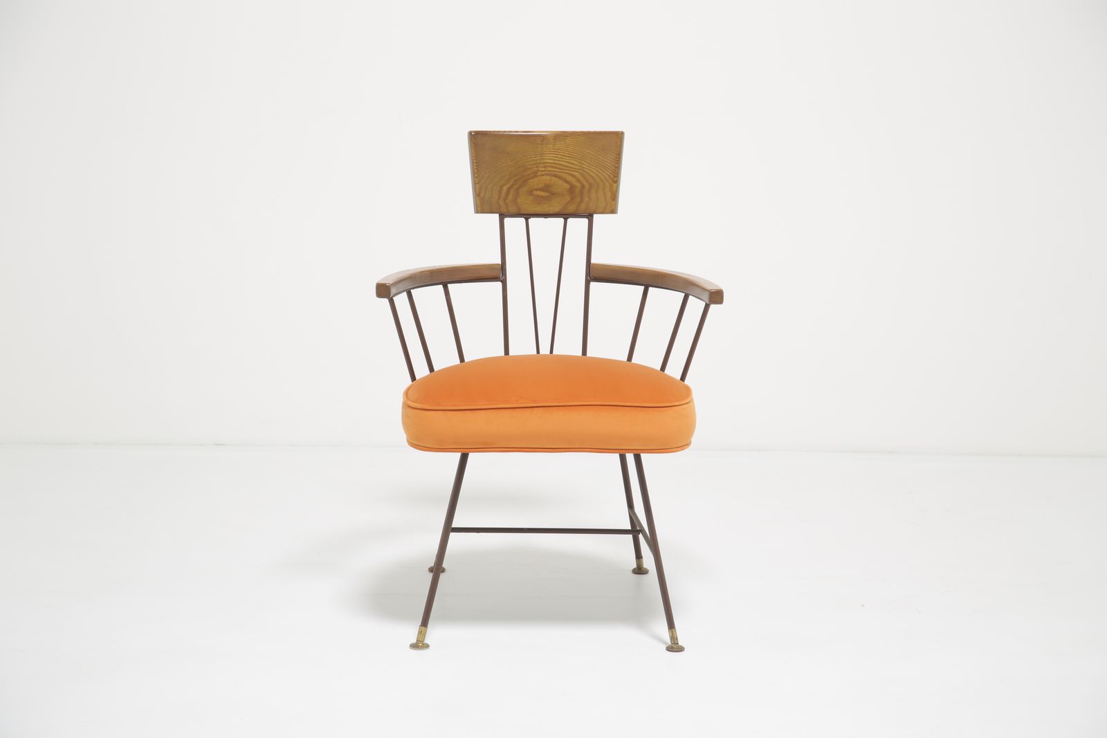 Richard Mccarthy “Iron Age” Armchair: Ash & Wrought Iron In Orange Velvet For Selrite, 1950s. photo vintage