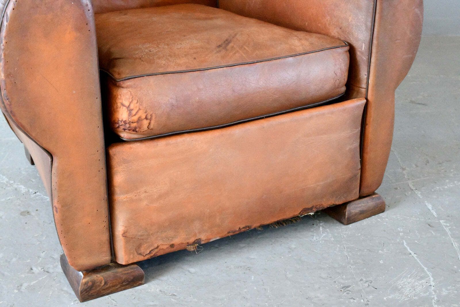 French Moustache Backed Art Deco Leather Armchair Circa 1920s photo for sale