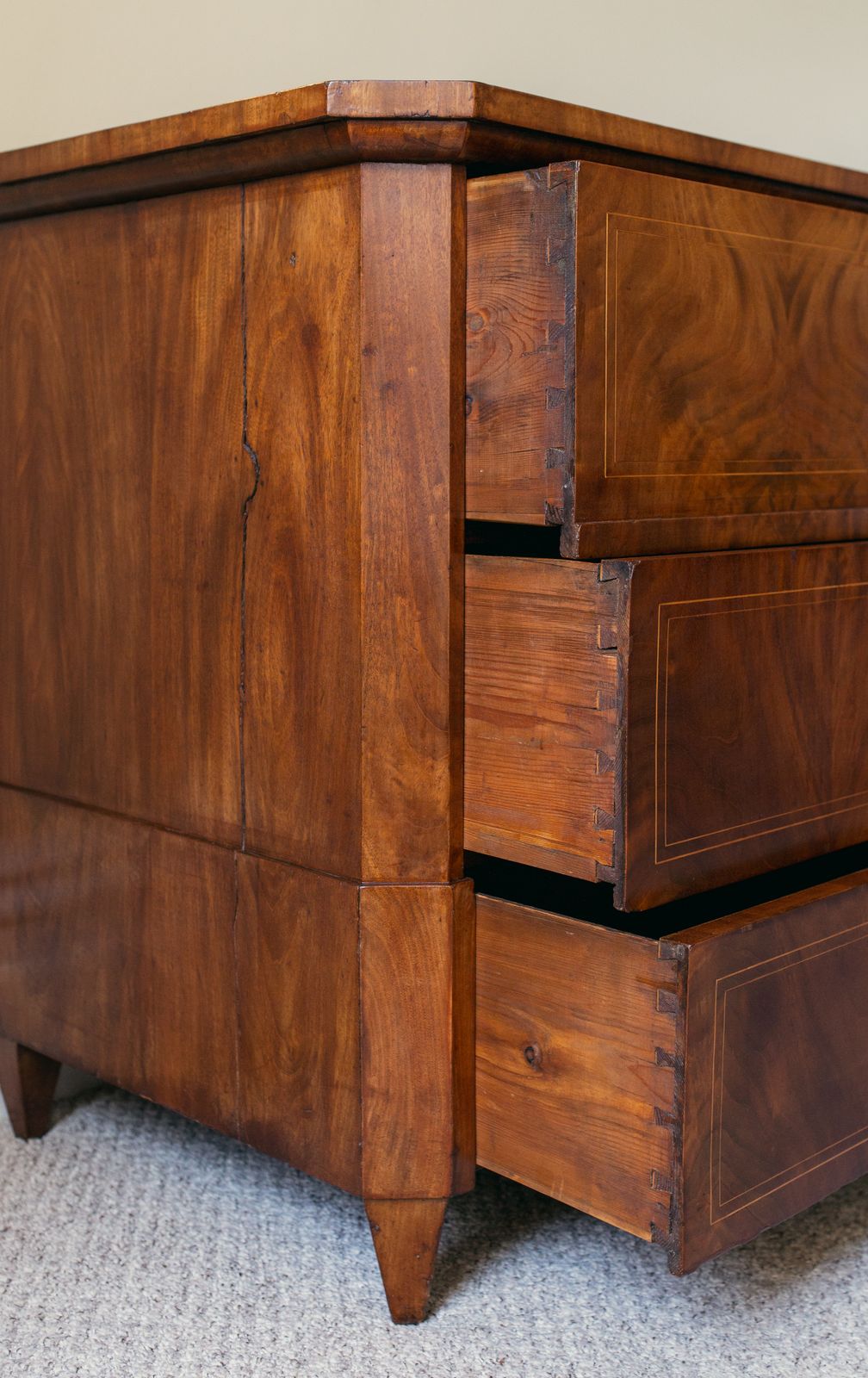 1200.0 19th Century Biedermeier Walnut Chest Of Drawers With Canted Corners photo