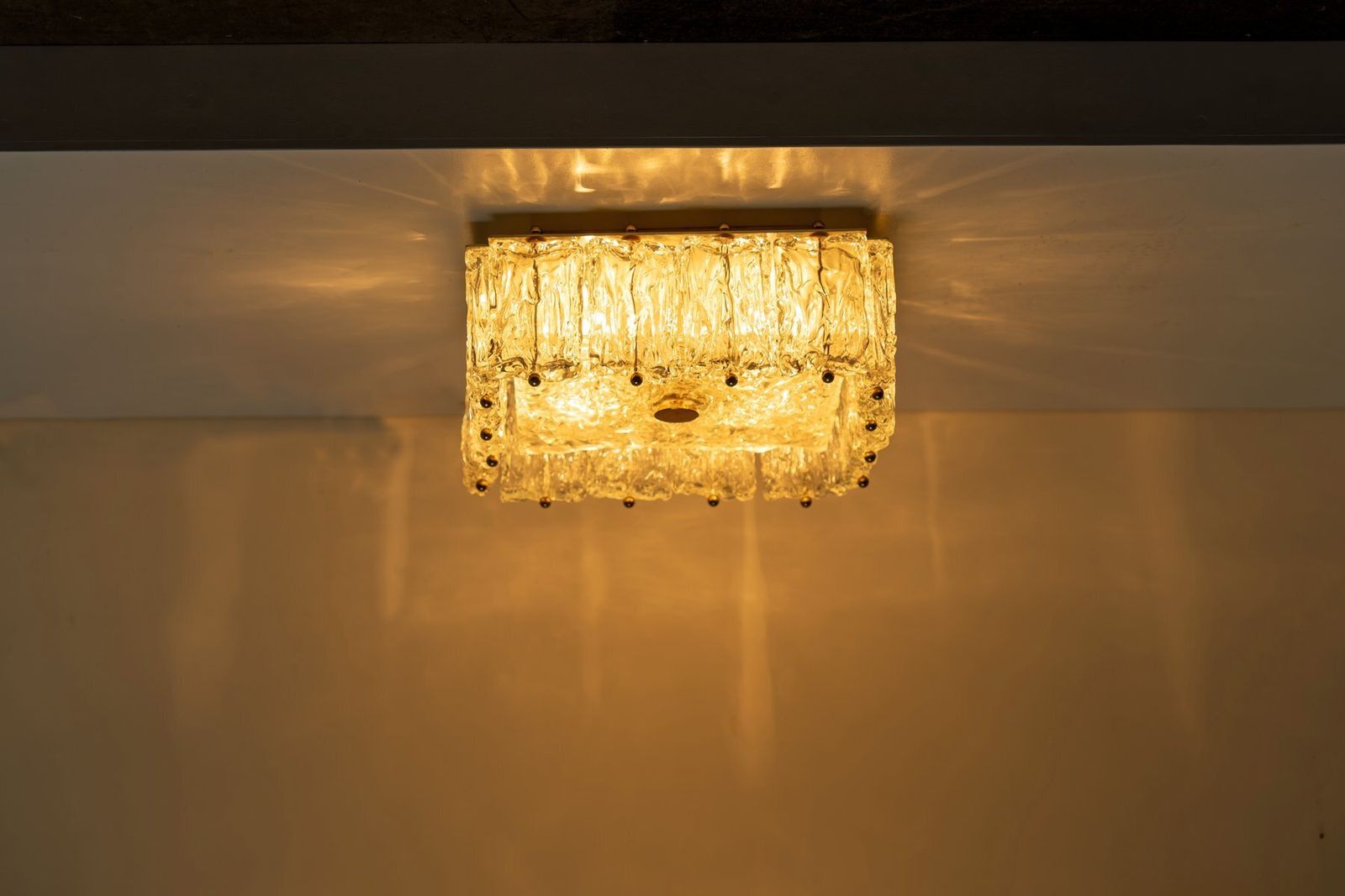 Large Ice Glass And Brass Ceiling Light By Barovier And Toso, 1960s photo vinterior