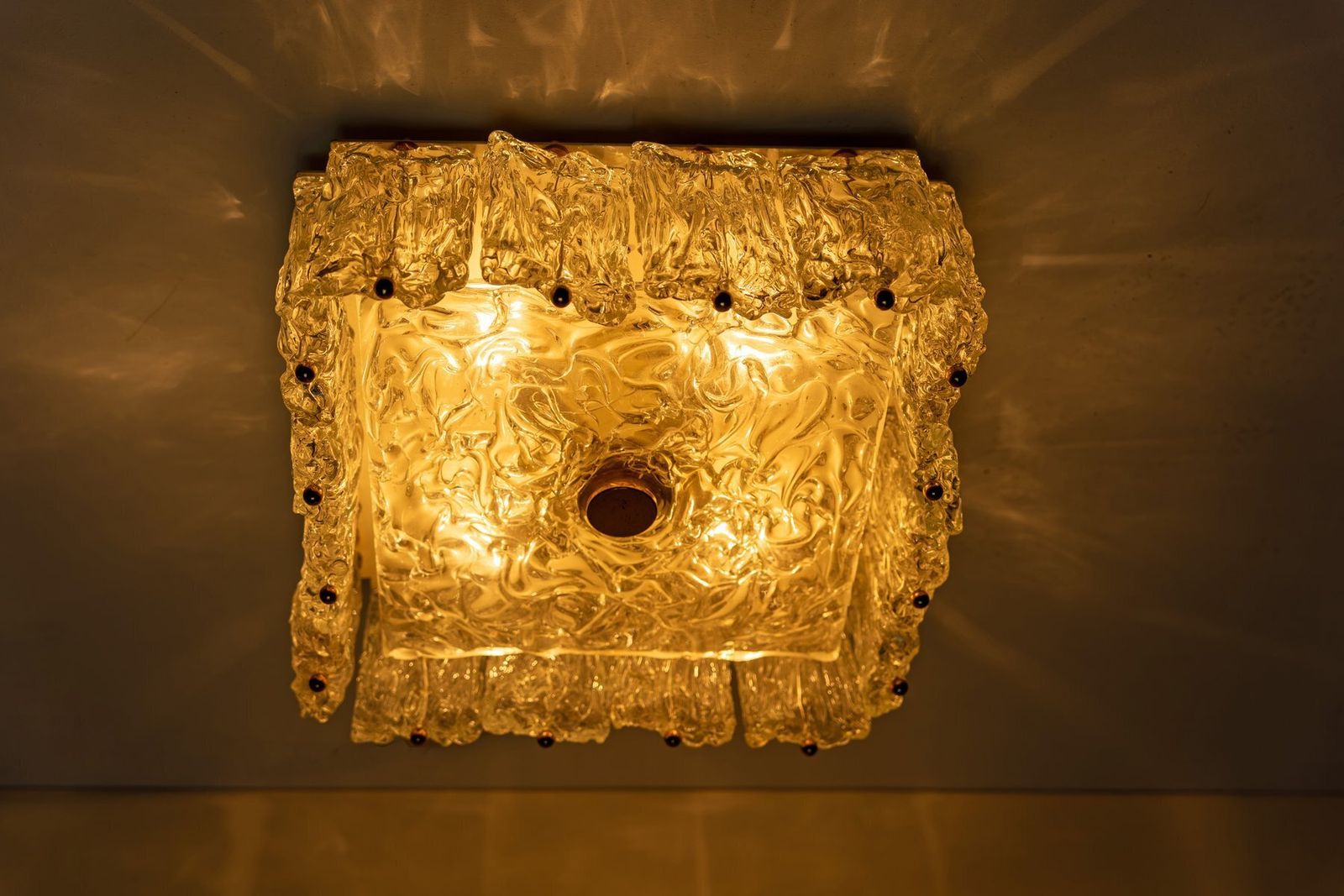 Large Ice Glass And Brass Ceiling Light By Barovier And Toso, 1960s photo buy