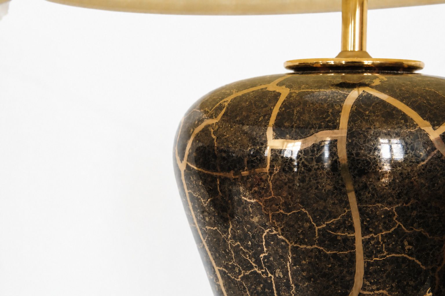 20th Century Pair Of Baluster Shaped Table Lamps In Glazed Black & Gold Ceramic photo buy