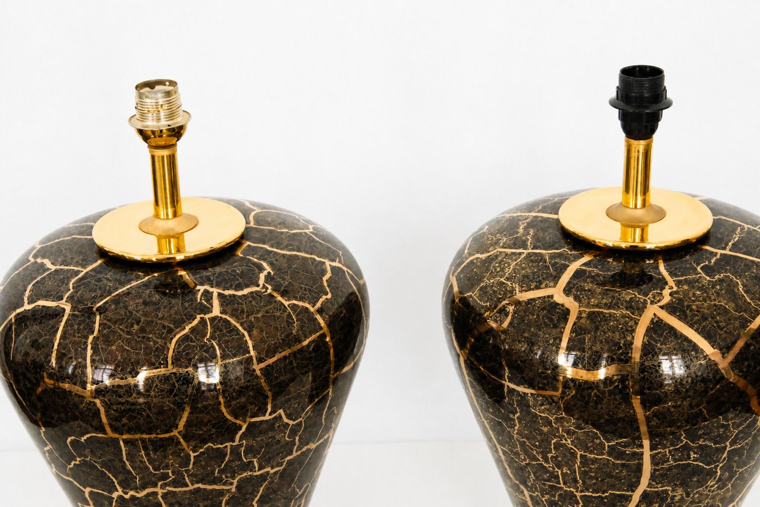 photo buy 20th Century Pair Of Baluster Shaped Table Lamps In Glazed Black & Gold Ceramic