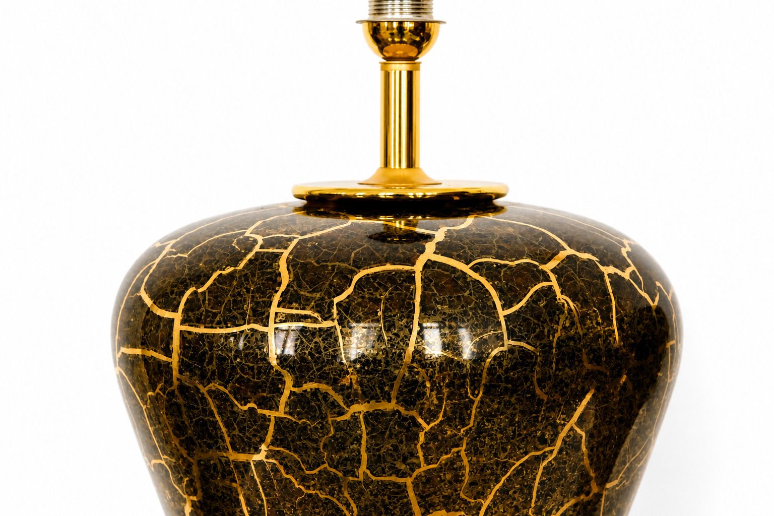 20th Century Pair Of Baluster Shaped Table Lamps In Glazed Black & Gold Ceramic photo vintage