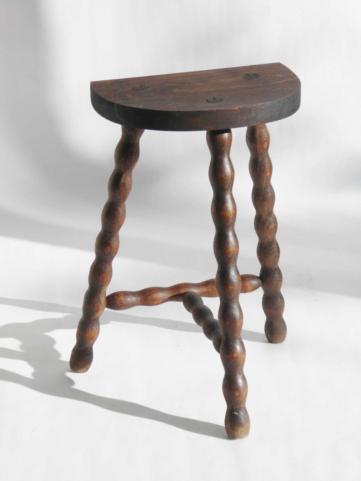 French Antique Bobbin Stool, Wooden Milking Stool, Tripod Barley Twist Stool, Farmhouse Decor photo furniture