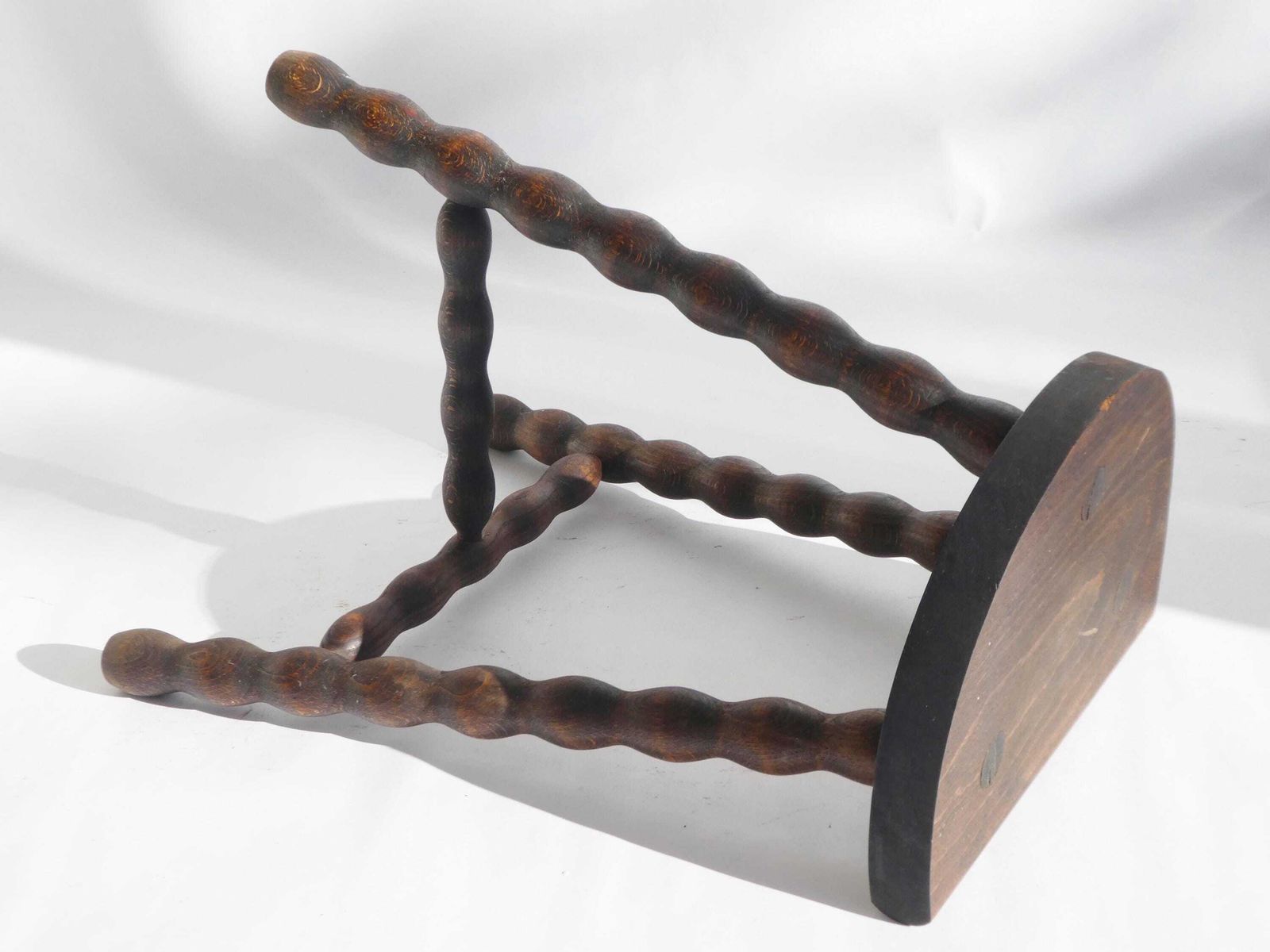 French Antique Bobbin Stool, Wooden Milking Stool, Tripod Barley Twist Stool, Farmhouse Decor photo vintage