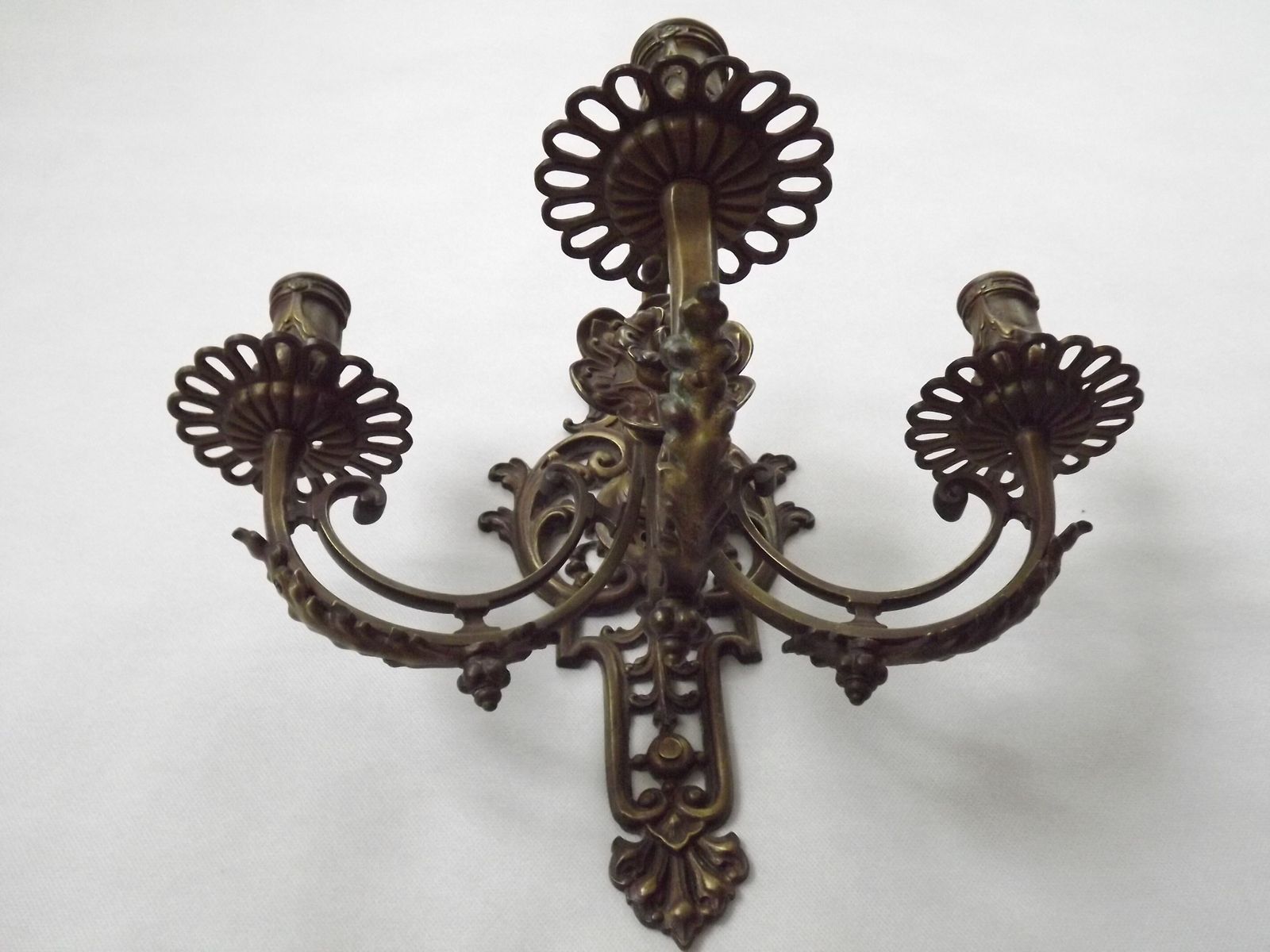 photo for sale Pair Of Large Heavy Victorian Bronze Triple Wall Sconces Griffin Acanthus & Flower Detail