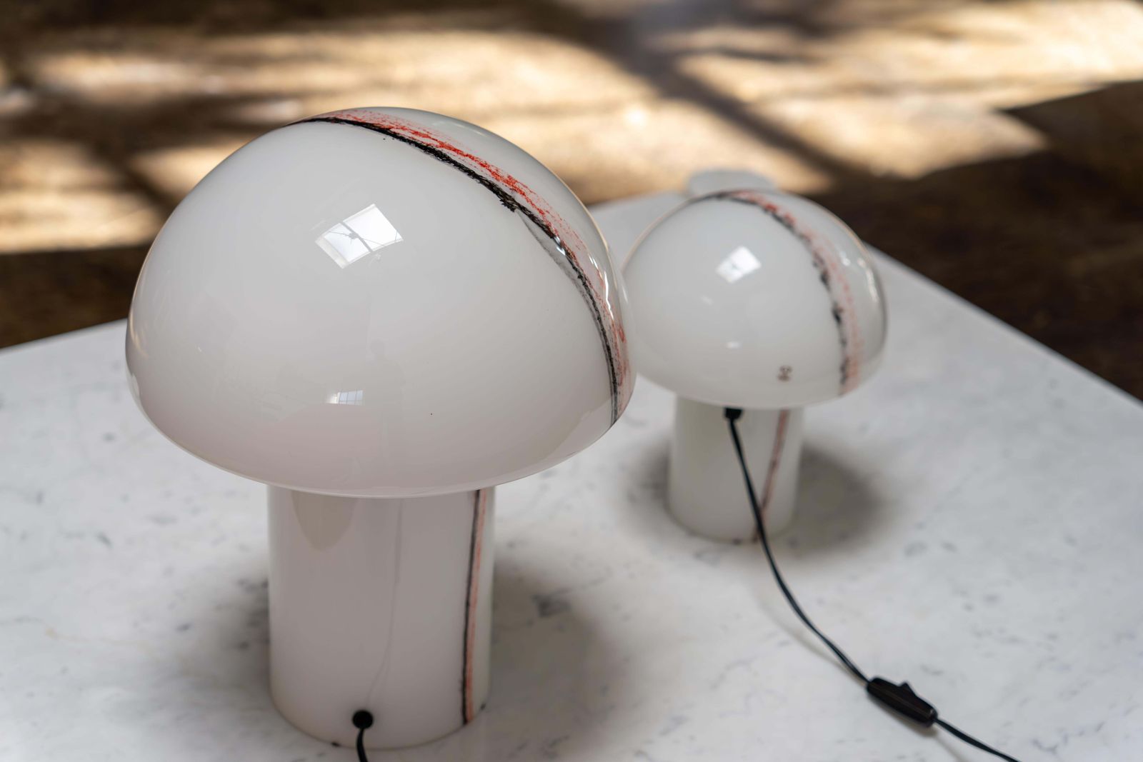 Pair Of 'Lido' Glass Mushroom Table Lamps By Peill & Putzler, Germany, 1970s photo Lighting
