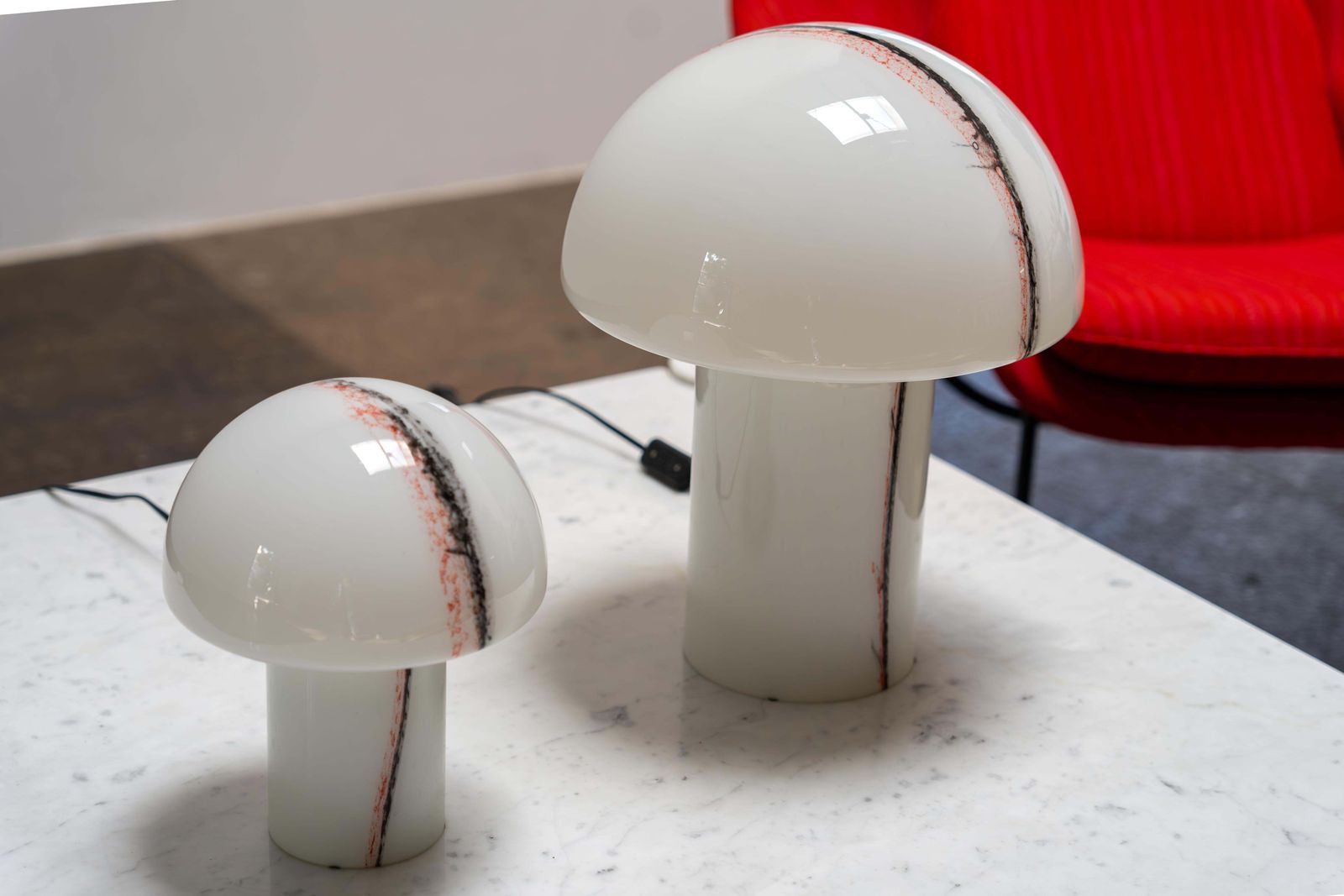 Pair Of 'Lido' Glass Mushroom Table Lamps By Peill & Putzler, Germany, 1970s photo vinterior