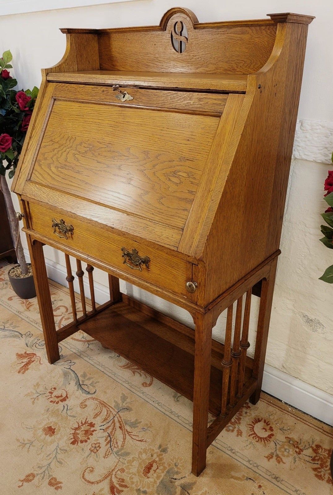 Art Nouveau Solid Oak Golden Oak Bureau photo for sale
