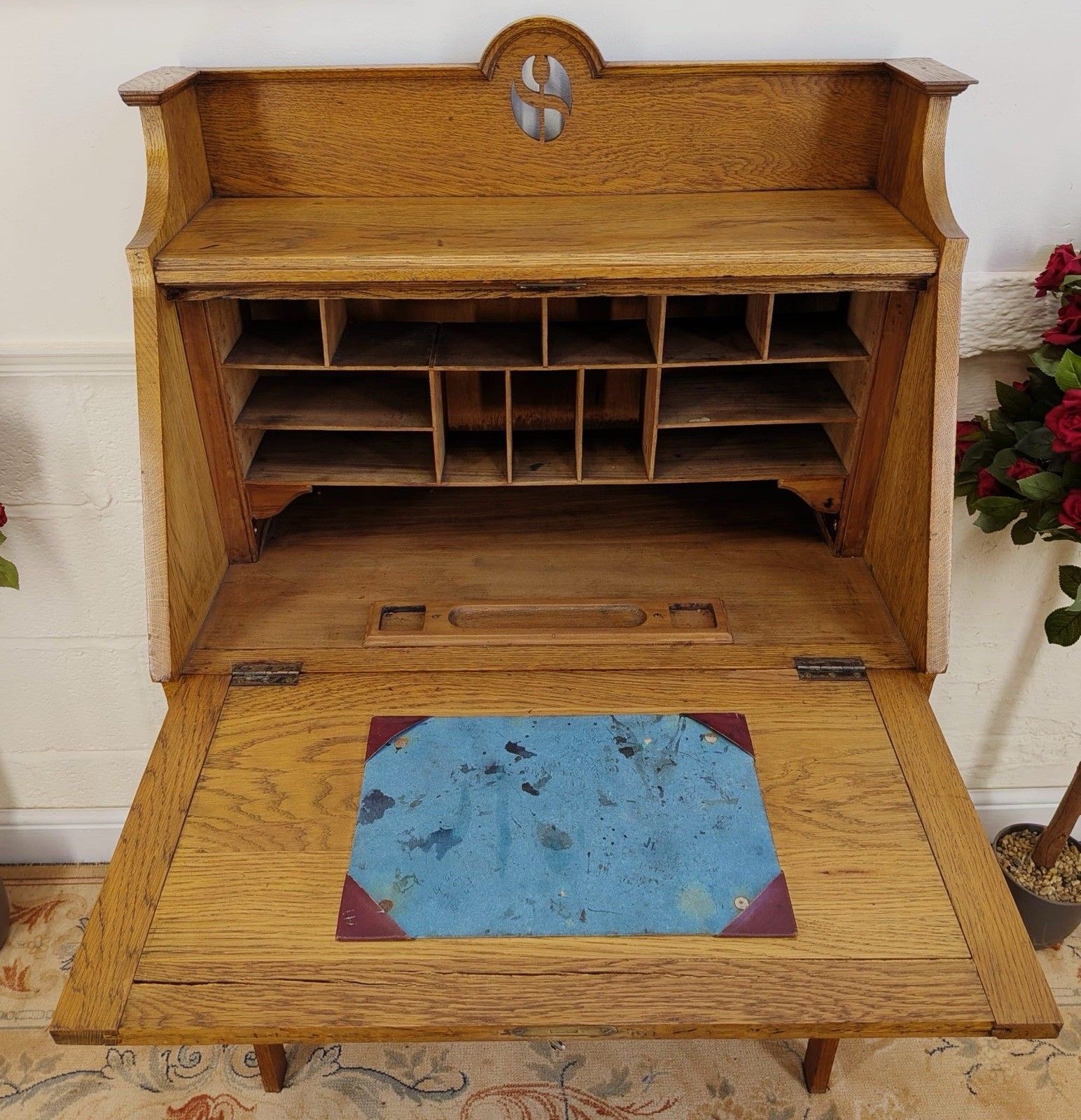 Art Nouveau Solid Oak Golden Oak Bureau photo vintage