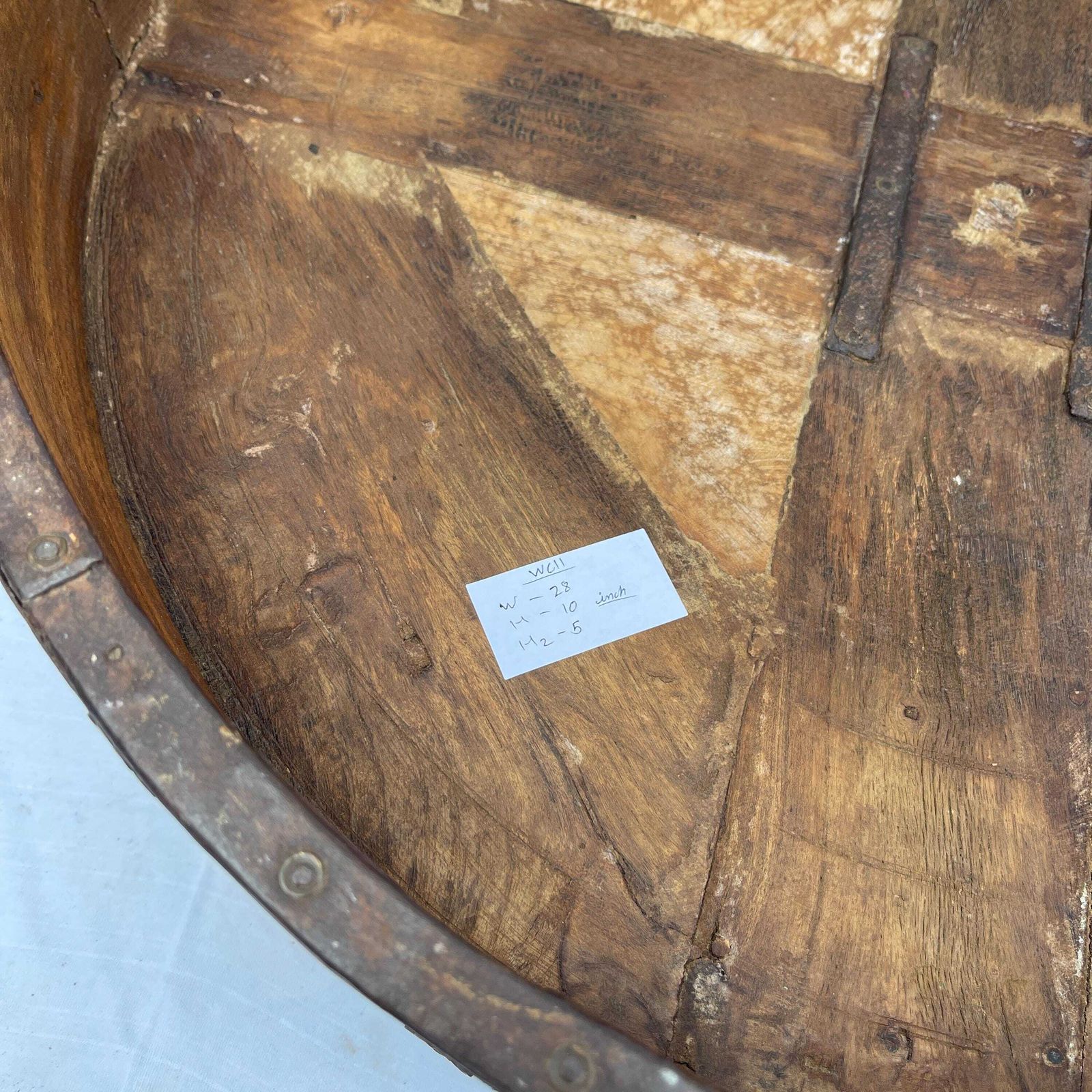 photo for sale Antique Indian Chakki Grinder Table , Hand Carved Floral Wooden Low Table , Heritage Rustic Decor