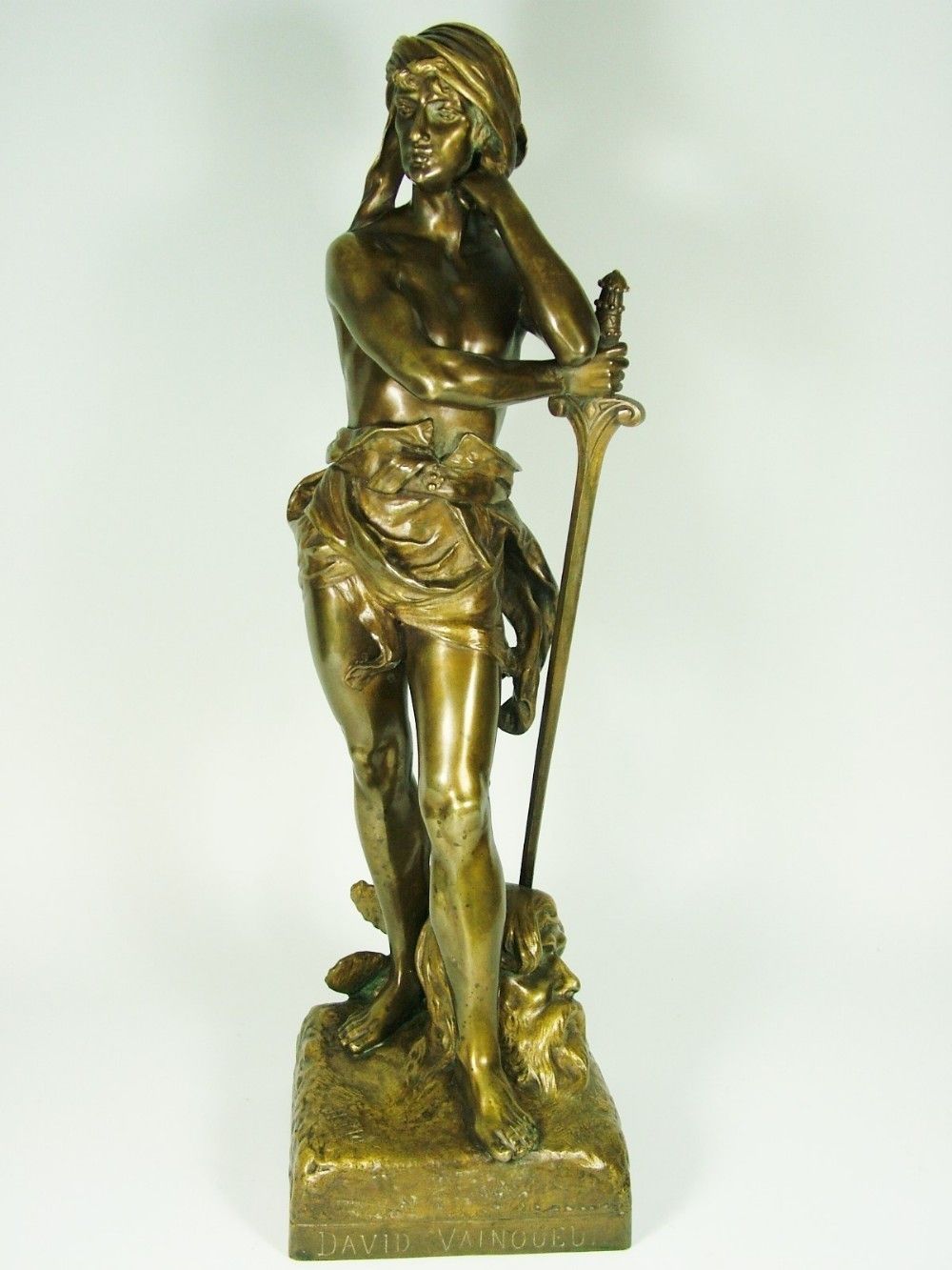 Henri Ple, French Art Nouveau Bronze Study Of David And Goliath C1890