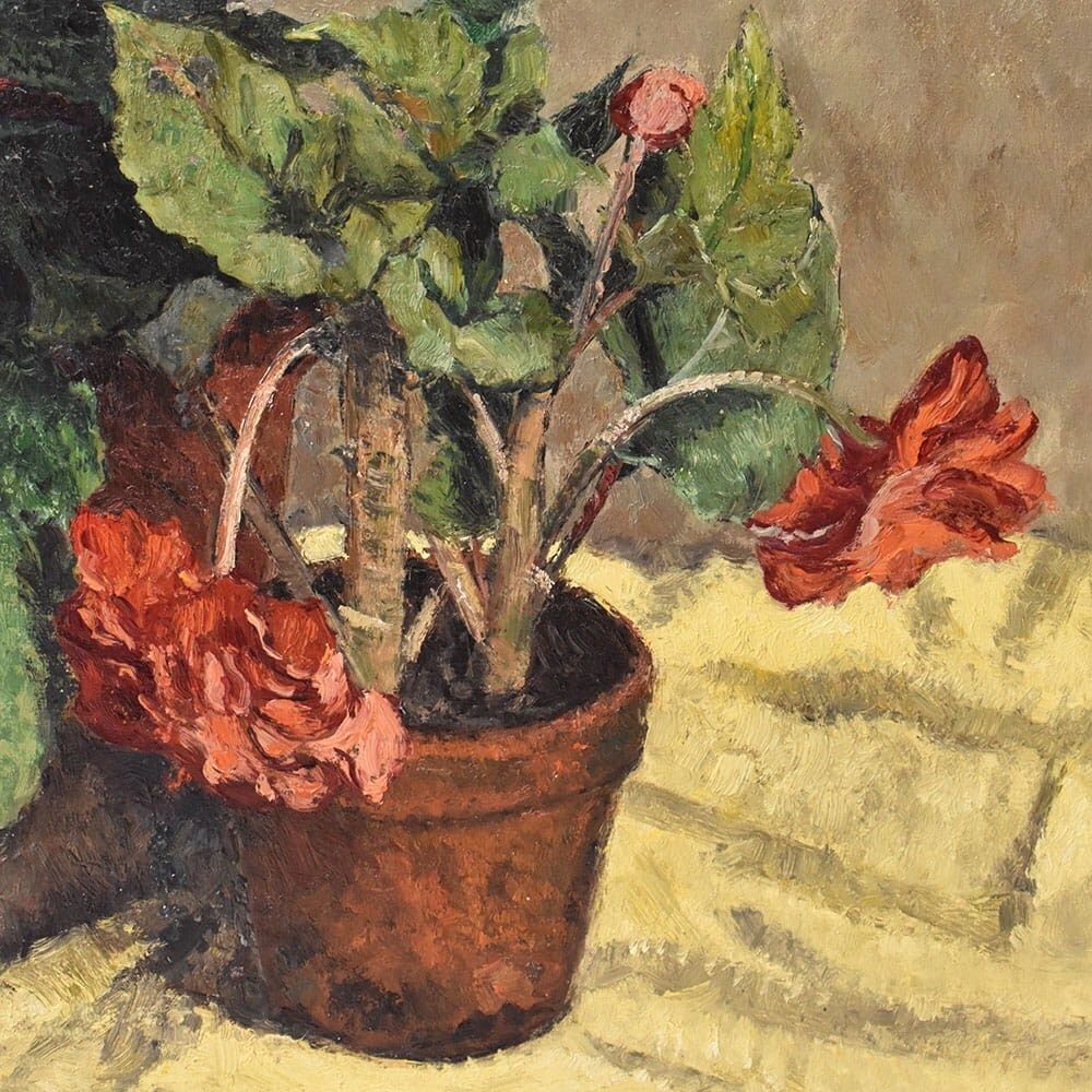 Still Life Flowers Painting, Spring Floral, Geraniums Or Begonias, Oil On Canvas, XX. photo vinterior