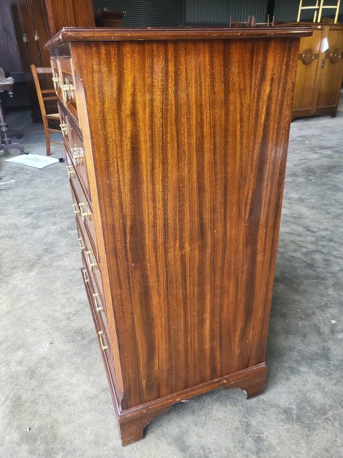 Antique Repro Inlaid 4 Over 4 Chest Of Drawers Bracket Feet photo Furniture
