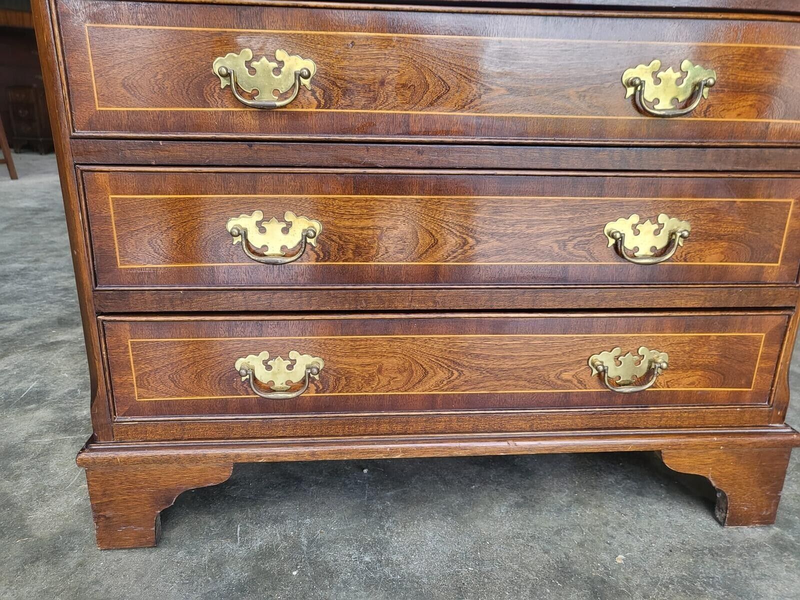 Antique Repro Inlaid 4 Over 4 Chest Of Drawers Bracket Feet photo vinterior