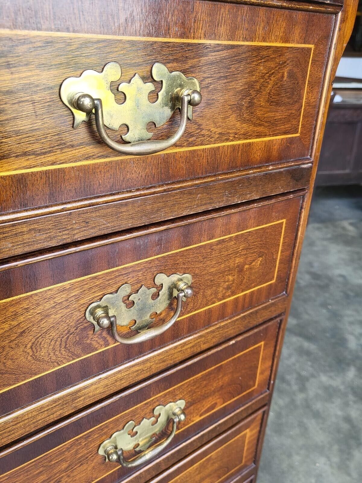 Antique Repro Inlaid 4 Over 4 Chest Of Drawers Bracket Feet photo vintage