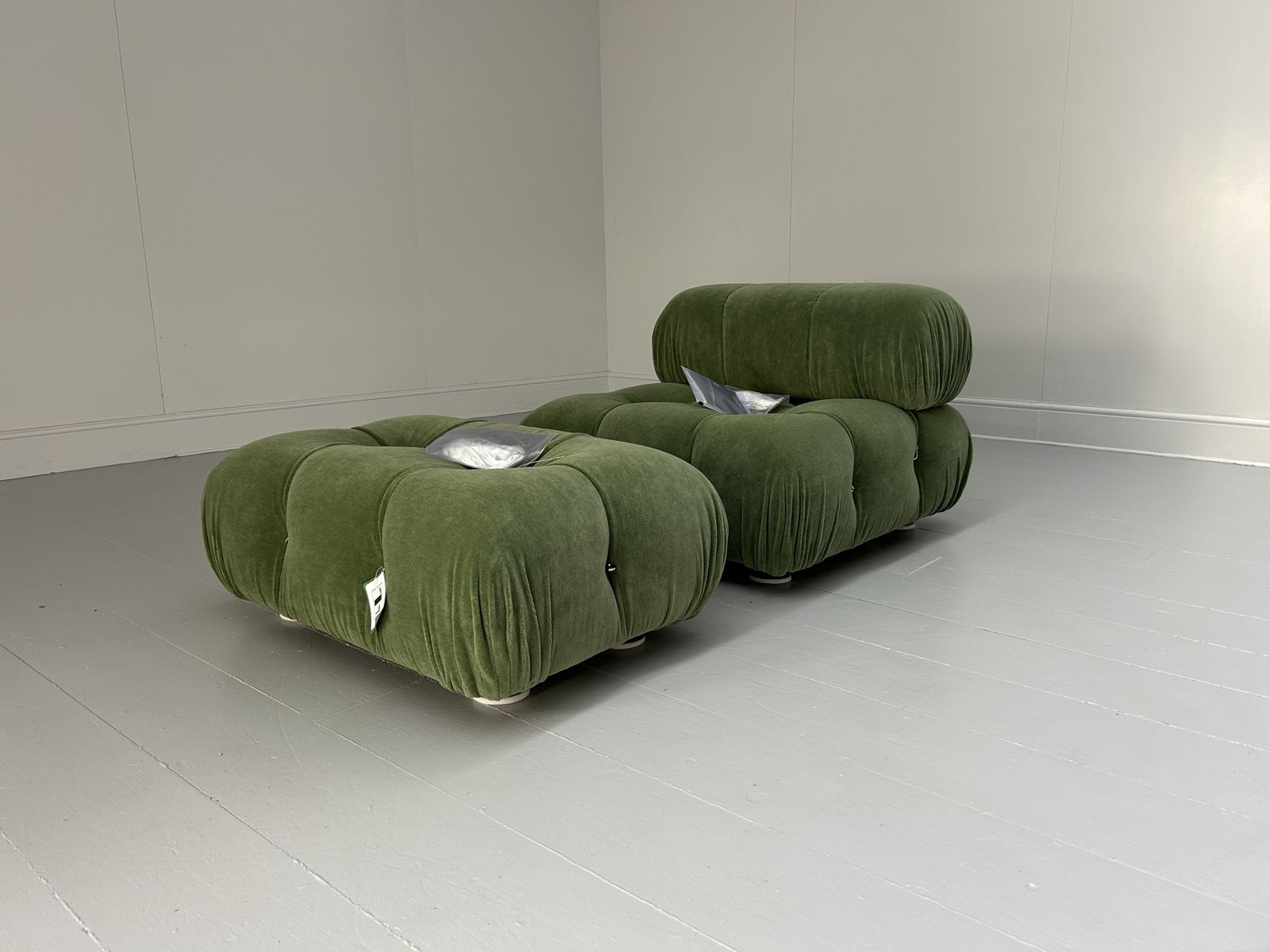 B&B Italia "Camaleonda" Lounge Chair & Ottoman In Green Mohair Velvet