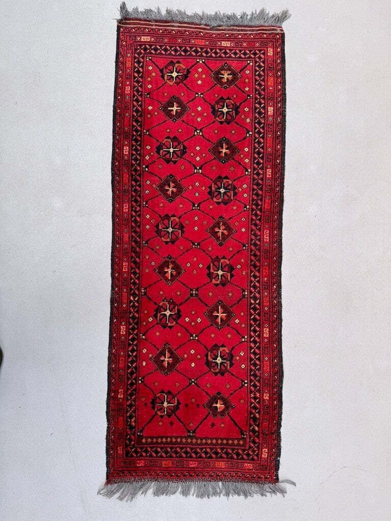 Afghan Runner Narrow 150x54 Cm, Vintage Turkoman Ersari Rug