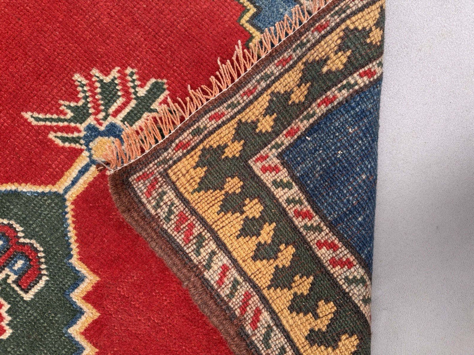Turkish Kazak Rug Oriental 140x97 Cm Vintage Tribal Carpet, Red And Blue photo for sale
