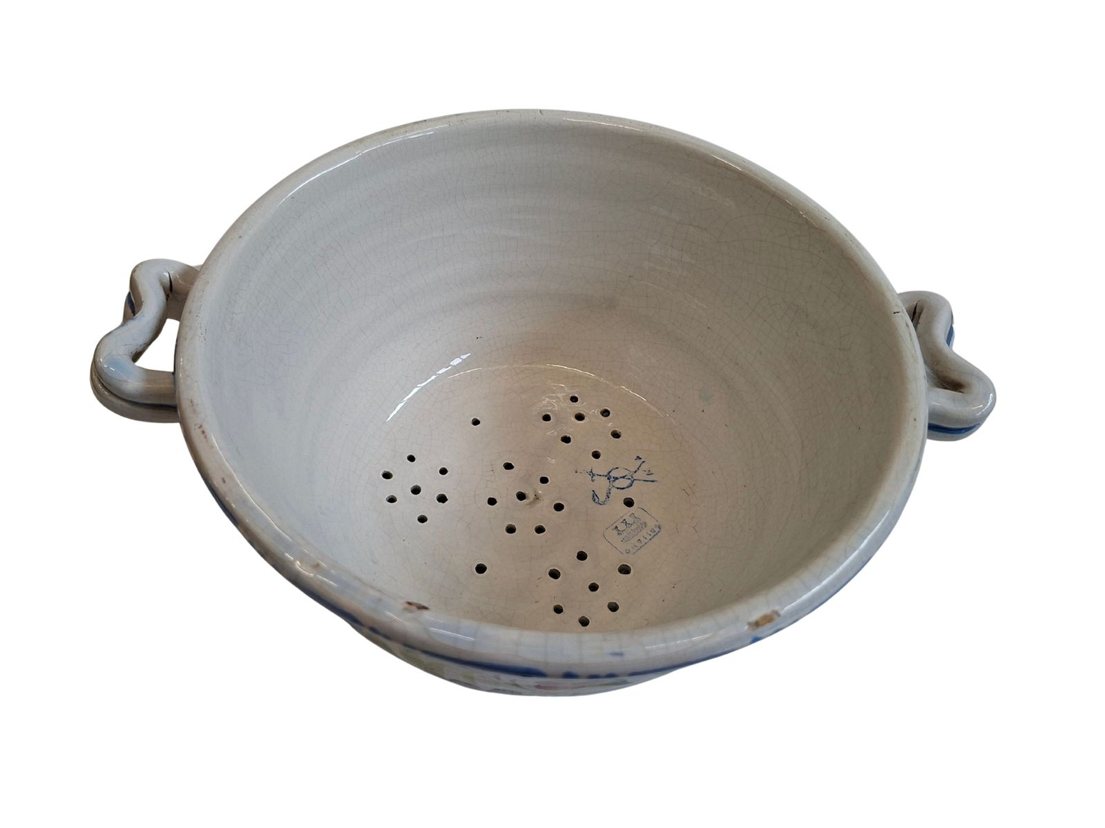 Raro Scolapasta Antico In Ceramica Di Bassano – Dipinto A Mano – 1950 photo 302.17