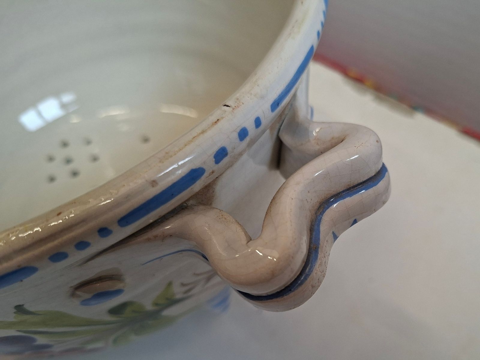 Raro Scolapasta Antico In Ceramica Di Bassano – Dipinto A Mano – 1950 photo buy