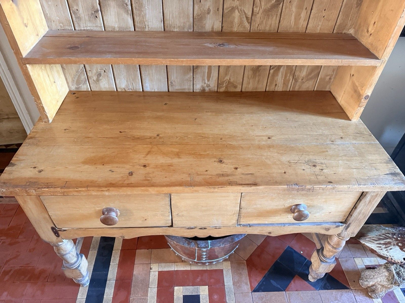Furniture English Antique Pine Rustic Farmhouse Primitive Provincial Country Dresser 1860c photo