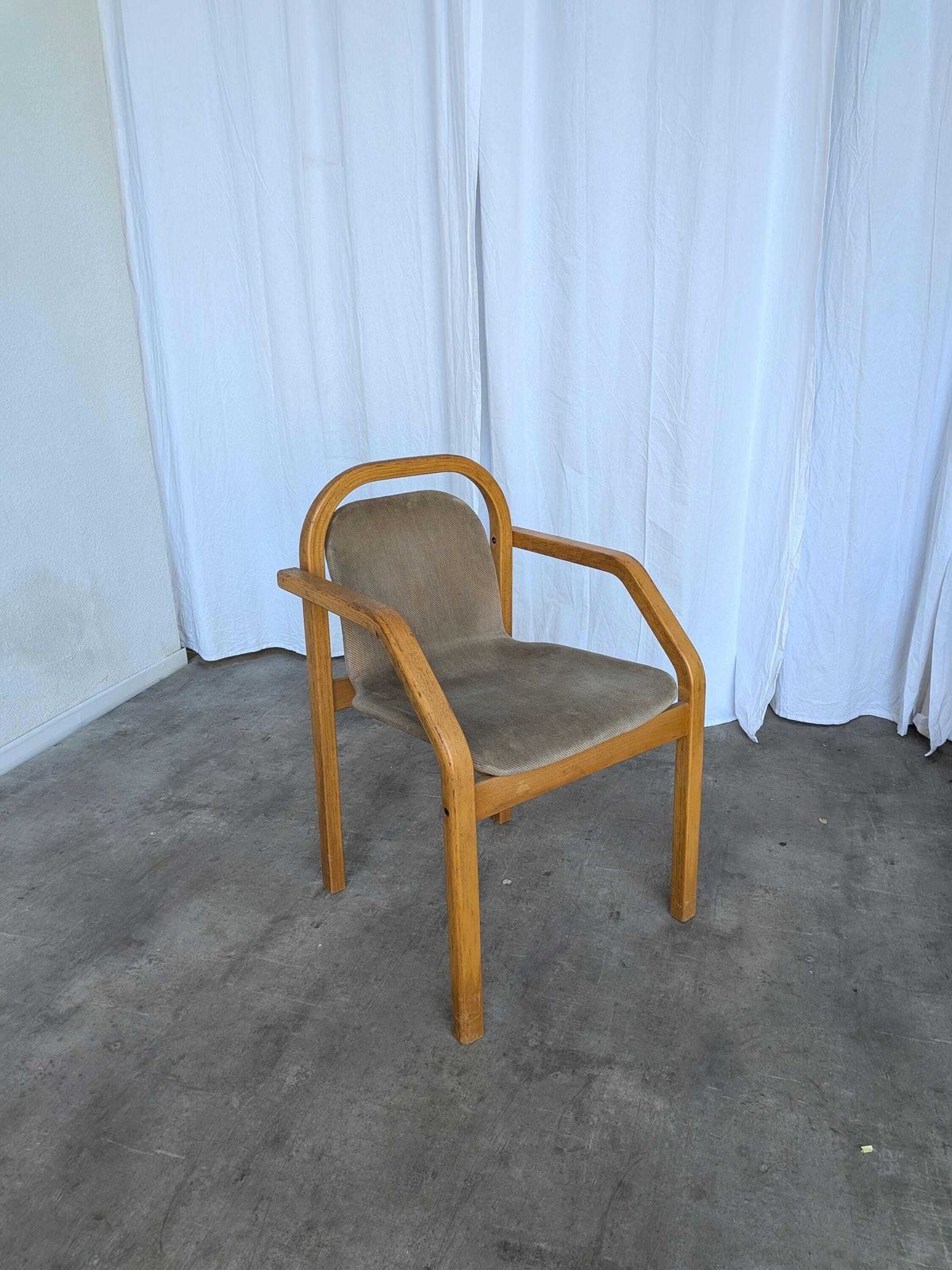 Vintage Beech Wood Dining Chair: 1970s Space Age Gray Fabric