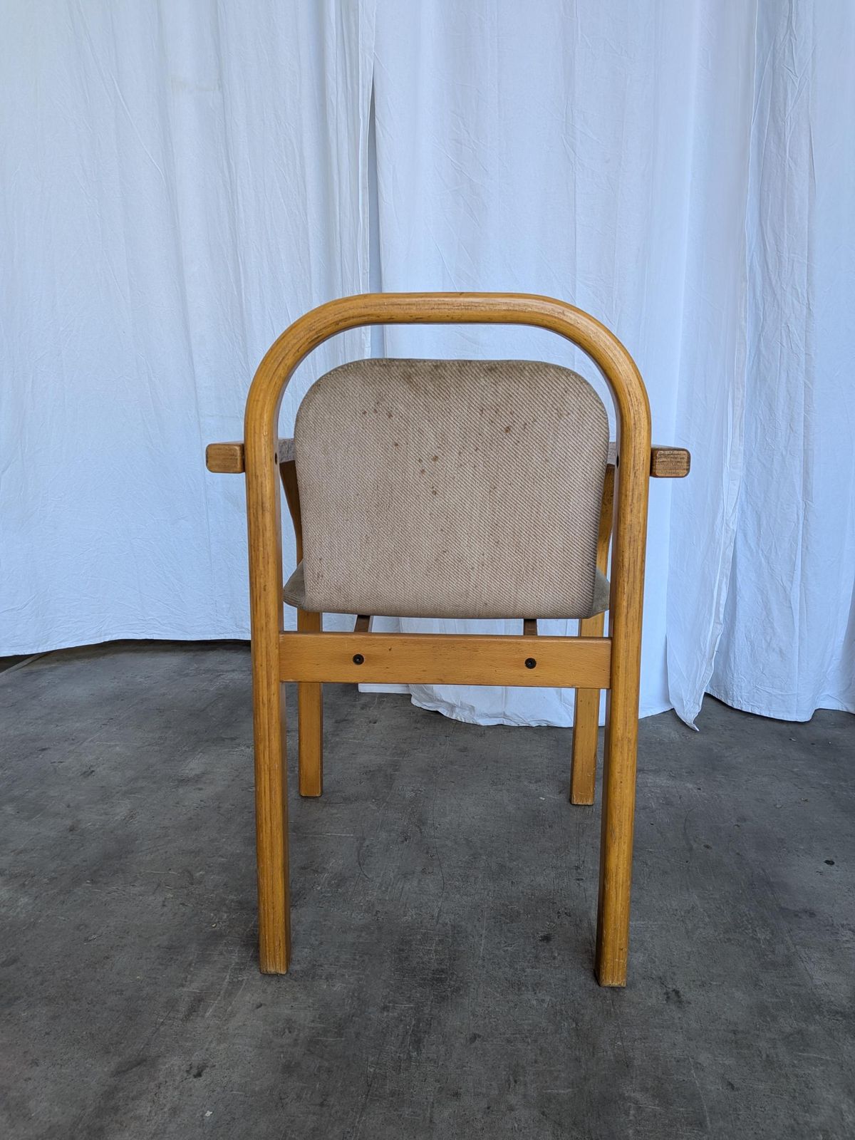 239.0 Vintage Beech Wood Dining Chair: 1970s Space Age Gray Fabric photo