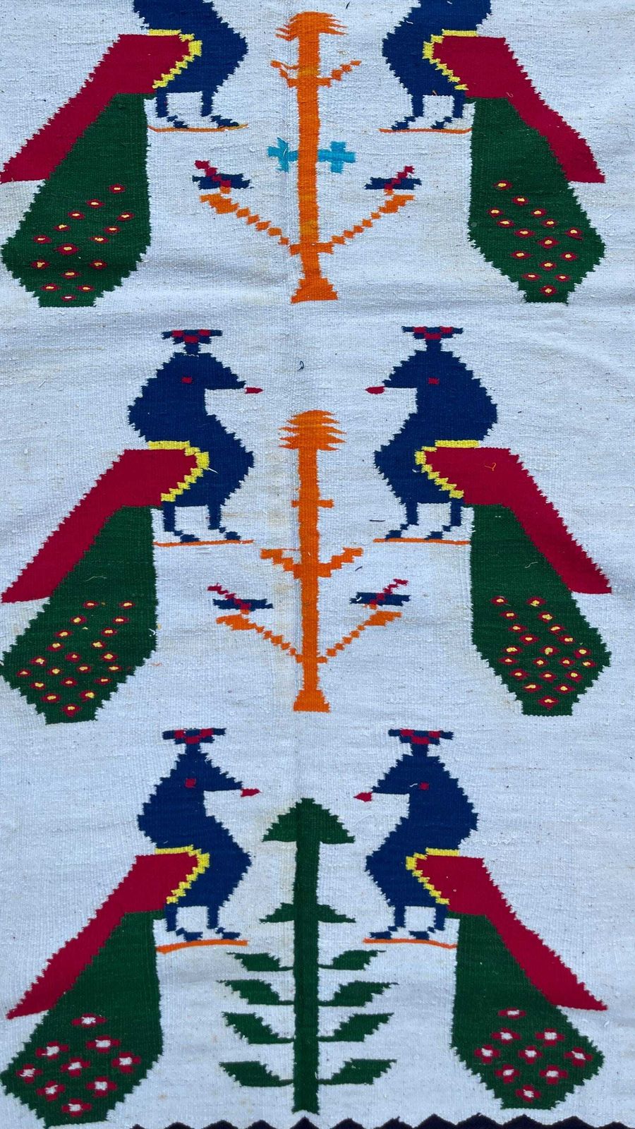Vintage Kilim Runner Rug, Handwoven Peacock Dhurrie, Indian Folk Art photo Textiles