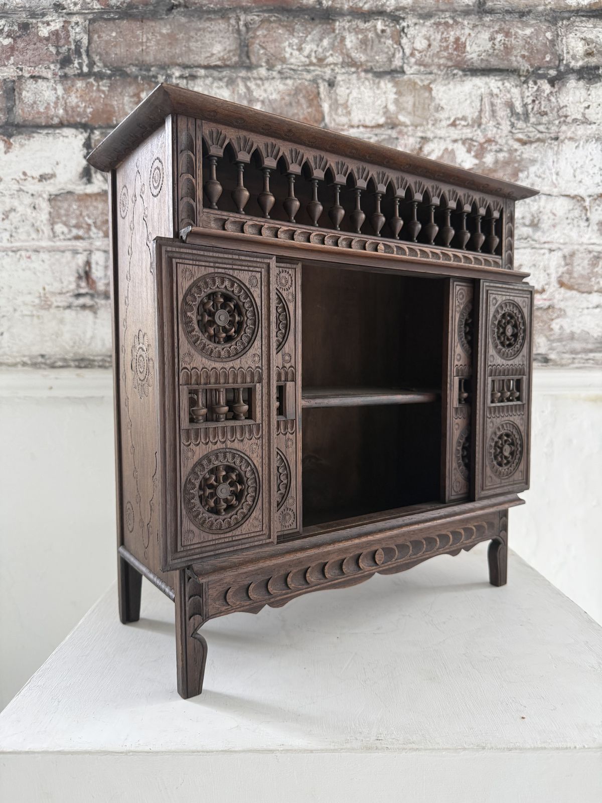 Breton Miniature Apprentice Piece Wheel Cabinet, Carved Chestnut, Late 19th/Early 20th Century photo buy