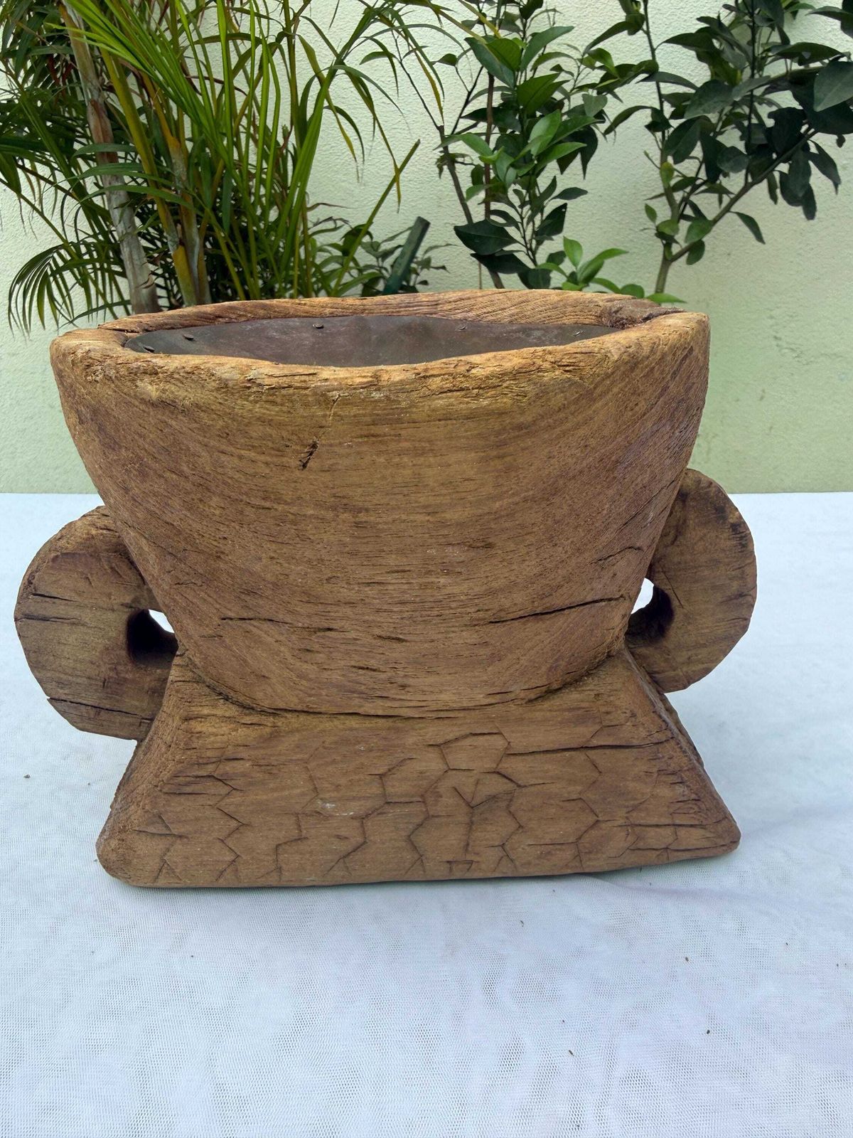 Antique Indian Seed Sower Candle Holder | Hand Carved Teak Wabi Sabi Stand photo buy