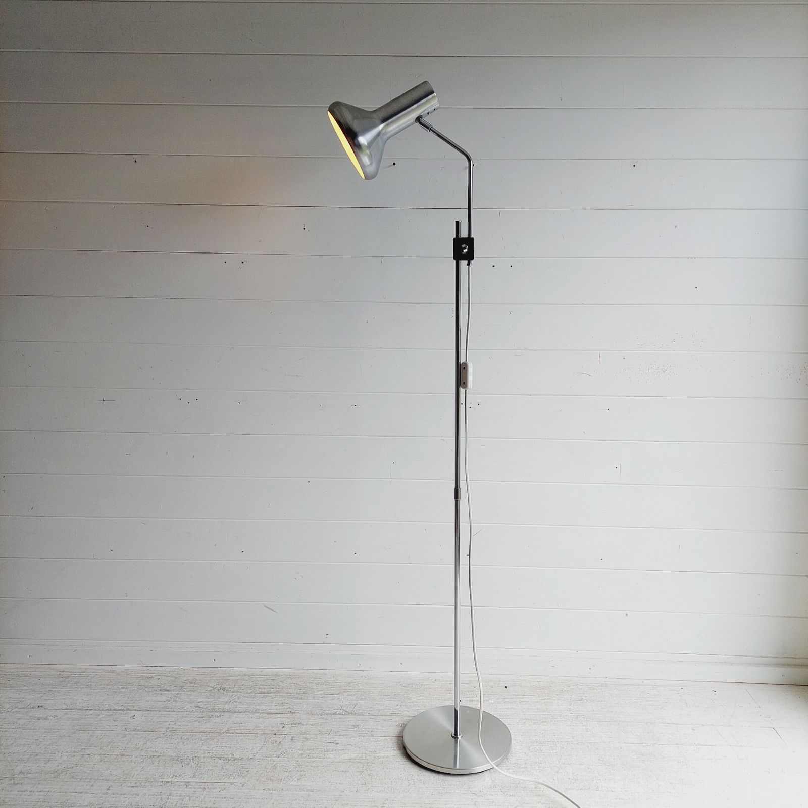 Mid Century Danish  Adjustable Floor Lamp Fog & Mørup Chrome & Aluminium Spotlight 60s photo Lighting
