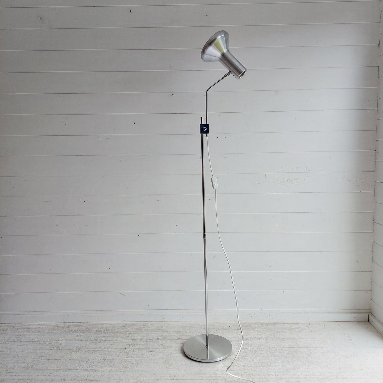 Mid Century Danish  Adjustable Floor Lamp Fog & Mørup Chrome & Aluminium Spotlight 60s photo for sale