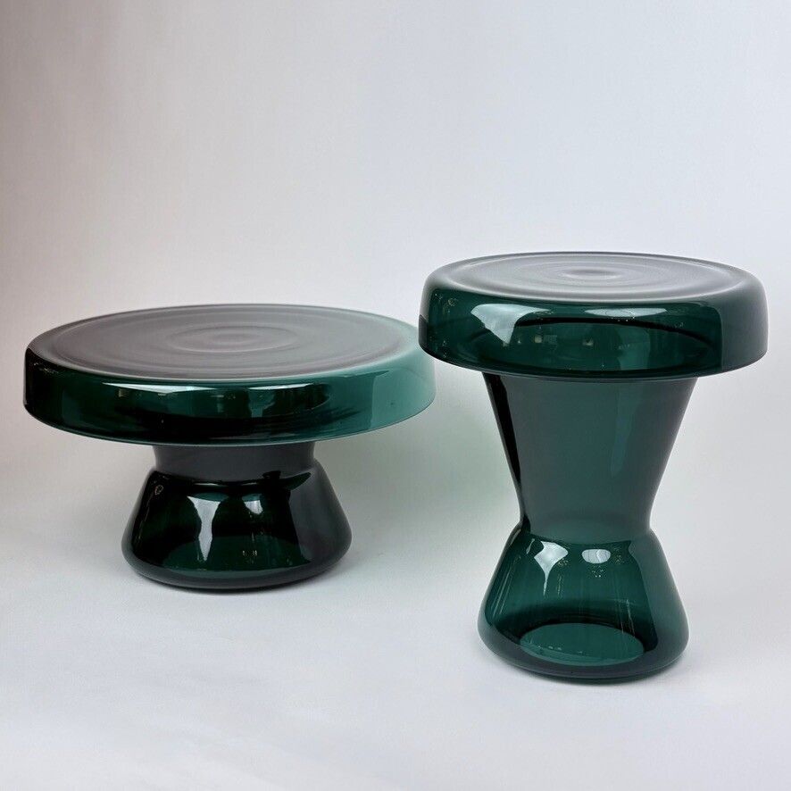 Paire de tables basses rondes en verre de Murano soufflé à la main, vert, contemporaines photo furniture