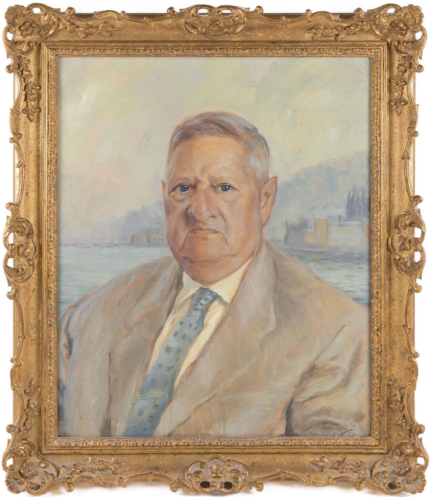 Pair Of Mid 20th C. Italian Portraits In Swept Gilt Frames photo Art