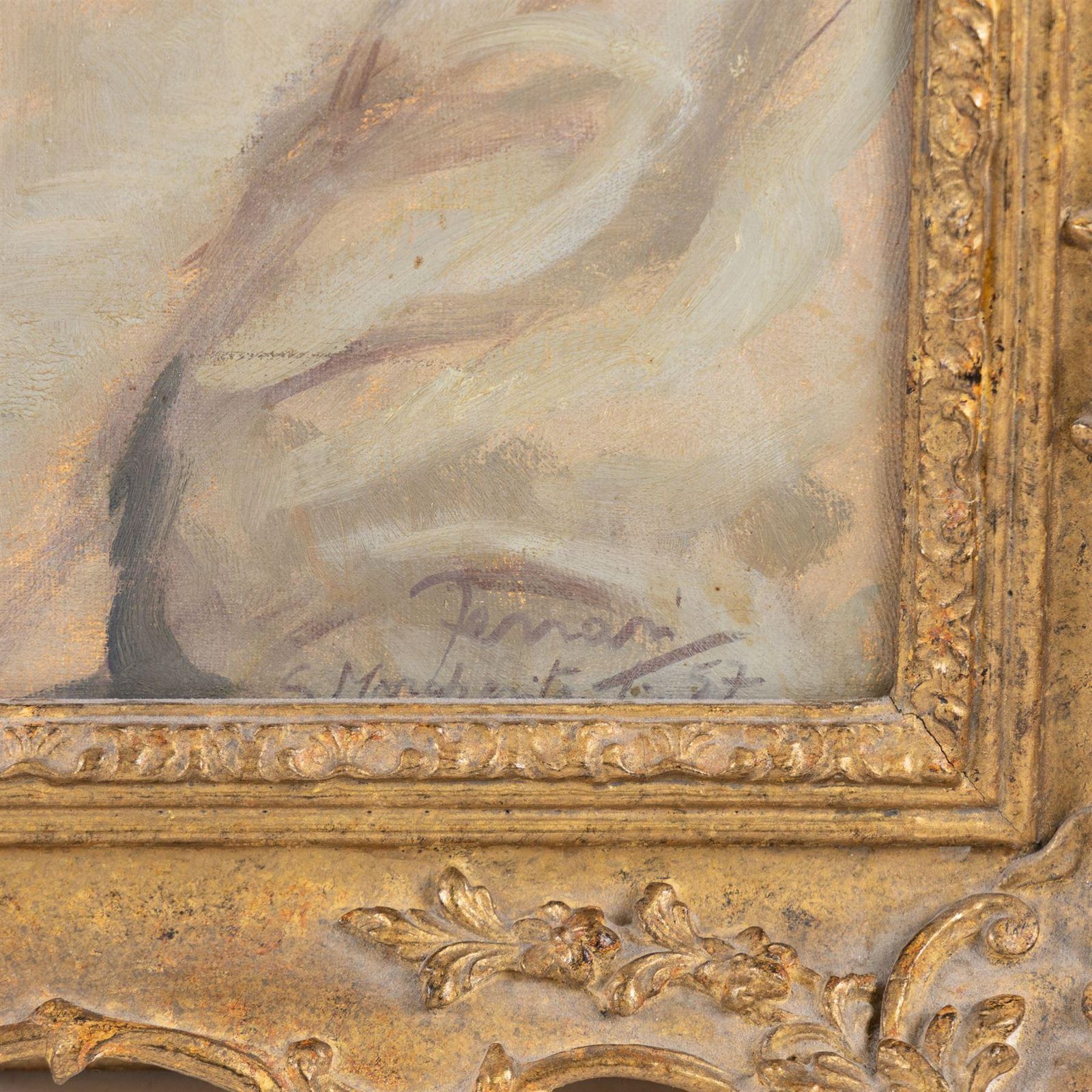 Pair Of Mid 20th C. Italian Portraits In Swept Gilt Frames photo vinterior