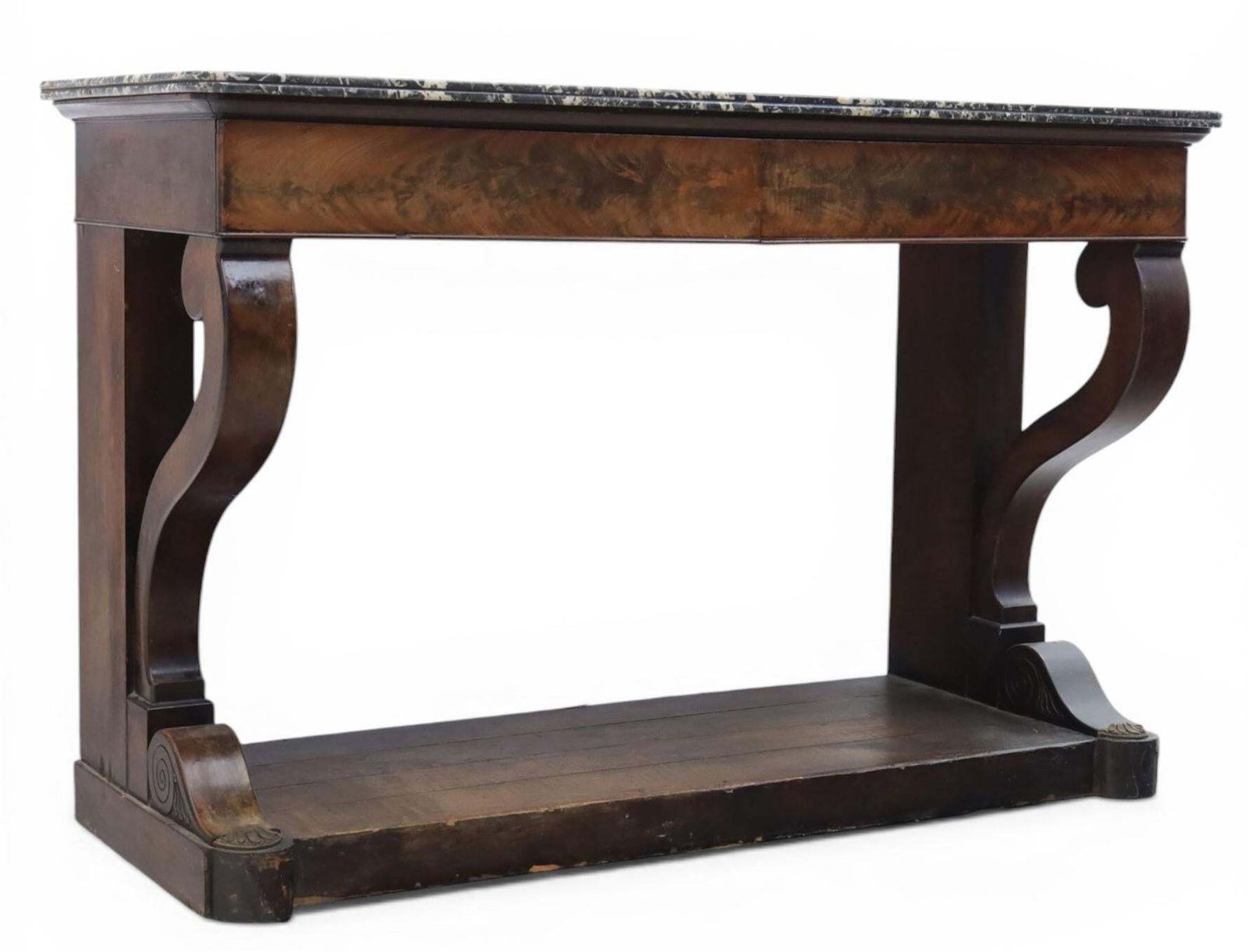 Fine Napoleon I Period French Mahogany Console Table With Variegated Marble Top photo for sale